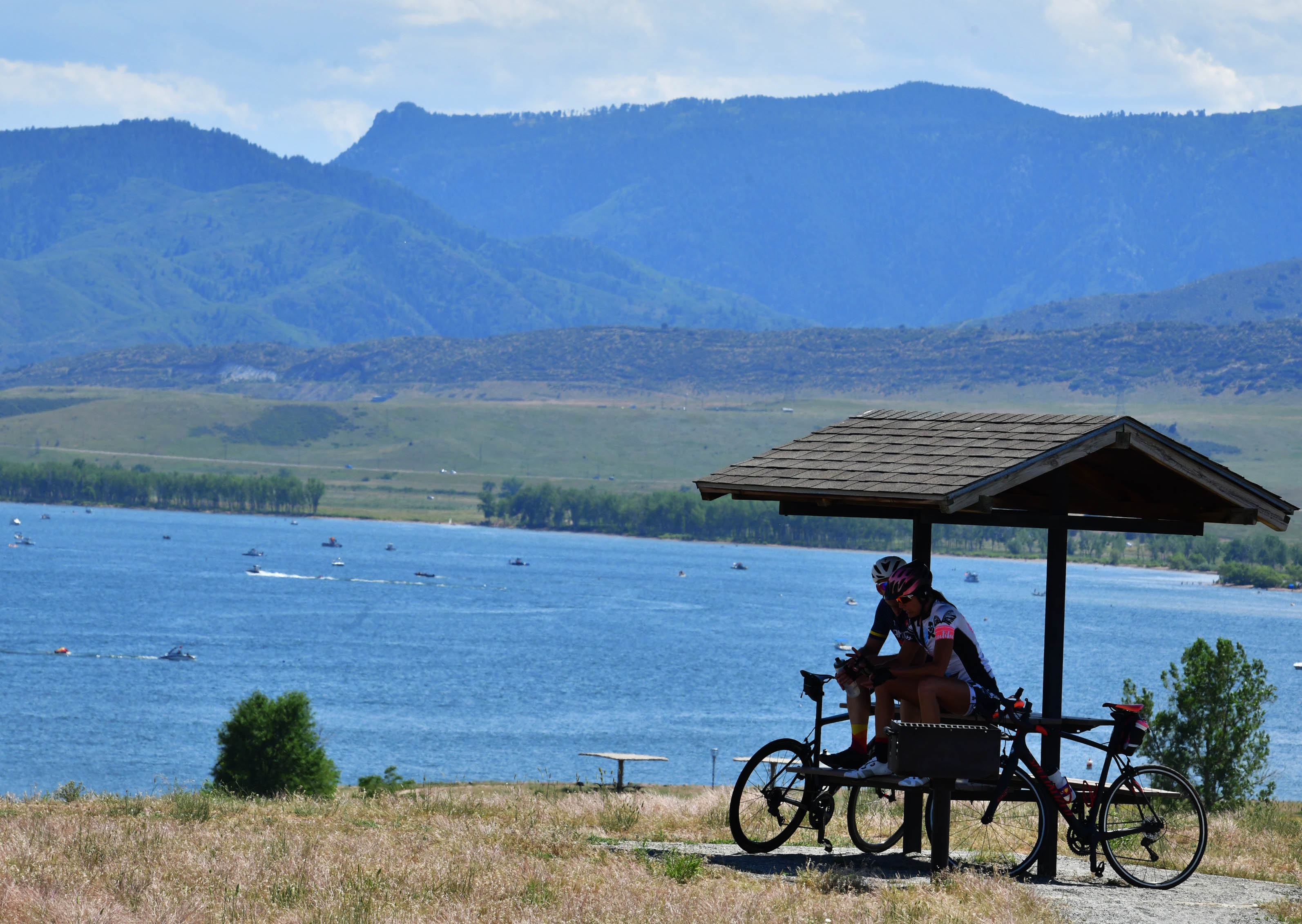 Taking a break Cyclists stop at a sheltered overlook at Chatfield Reservoir recently. The reservoir on South Platte River is near Littleton. (JERILEE BENNETT THE GAZETTE)