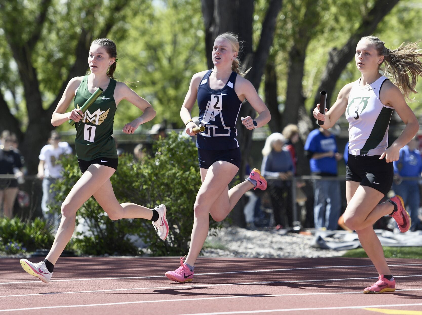 Air Academy's Tessa Walter runs in the 4x800 at the CHSAA state track and field championships on Thursday, May 16, 2024. (Carson Field, The Gazette) (CarsonFieldcarson.field@gazette.comhttps://secure.gravatar.com/avatar/c524ef3d384945349bed78d70eb2d2cd?d=mm&r=g)