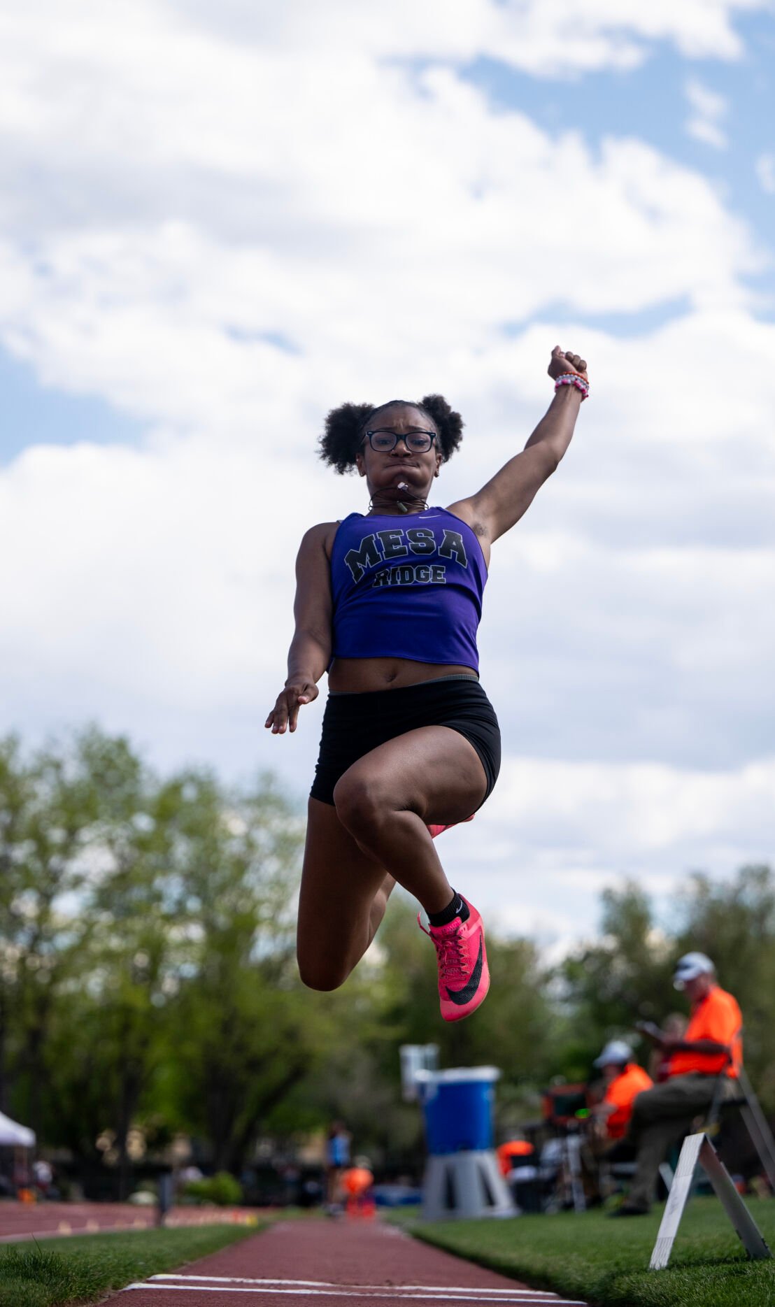 Mesa Ridge’s Desiray Rosario competes in the 4A girls long jump at the Colorado High School Activities Association state track and field championships on Friday, May 17, 2024, at Jeffco Stadium in Lakewood, Colo. (Parker Seibold, The Gazette) (Parker Seibold)