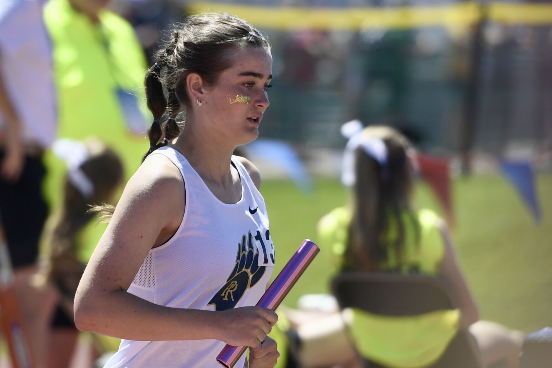 A Palmer Ridge distance runner competes in the 4x800 at the CHSAA state track and field championships on Thursday, May 16, 2024. (Carson Field, The Gazette) (CarsonFieldcarson.field@gazette.comhttps://secure.gravatar.com/avatar/c524ef3d384945349bed78d70eb2d2cd?d=mm&r=g)