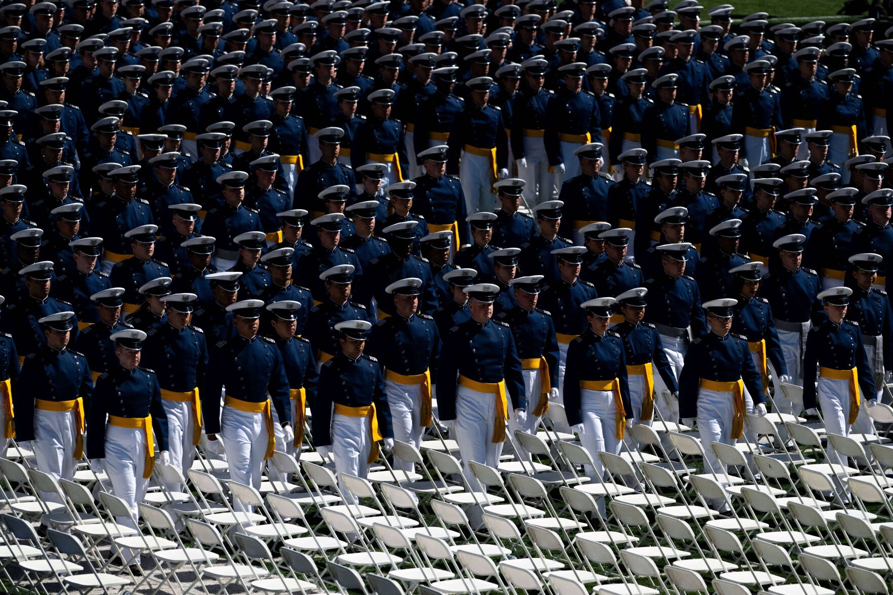Air Force Academy cadets lined up at the 2024 graduation. (Parker Seibold)