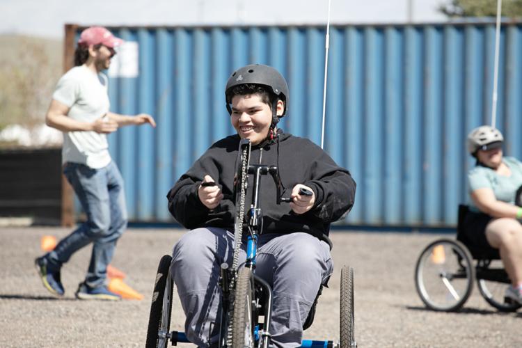 Gabriel Martinez rides a bicycle for the first time