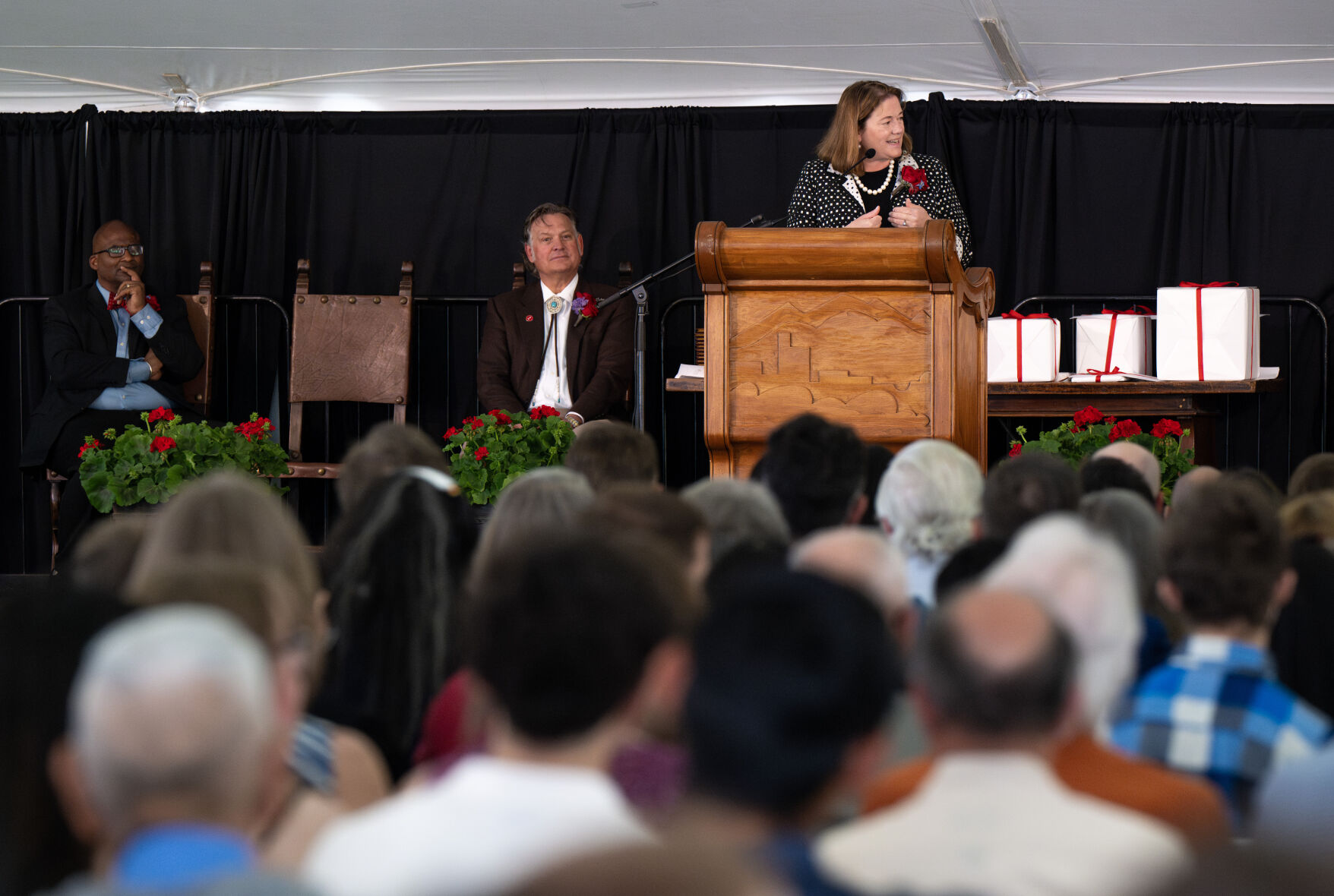 Justice Melissa Hart speaks at the Fountain Valley School graduation ceremony on Saturday, May 25, 2024, in Colorado Springs, Colo. (Parker Seibold, The Gazette)