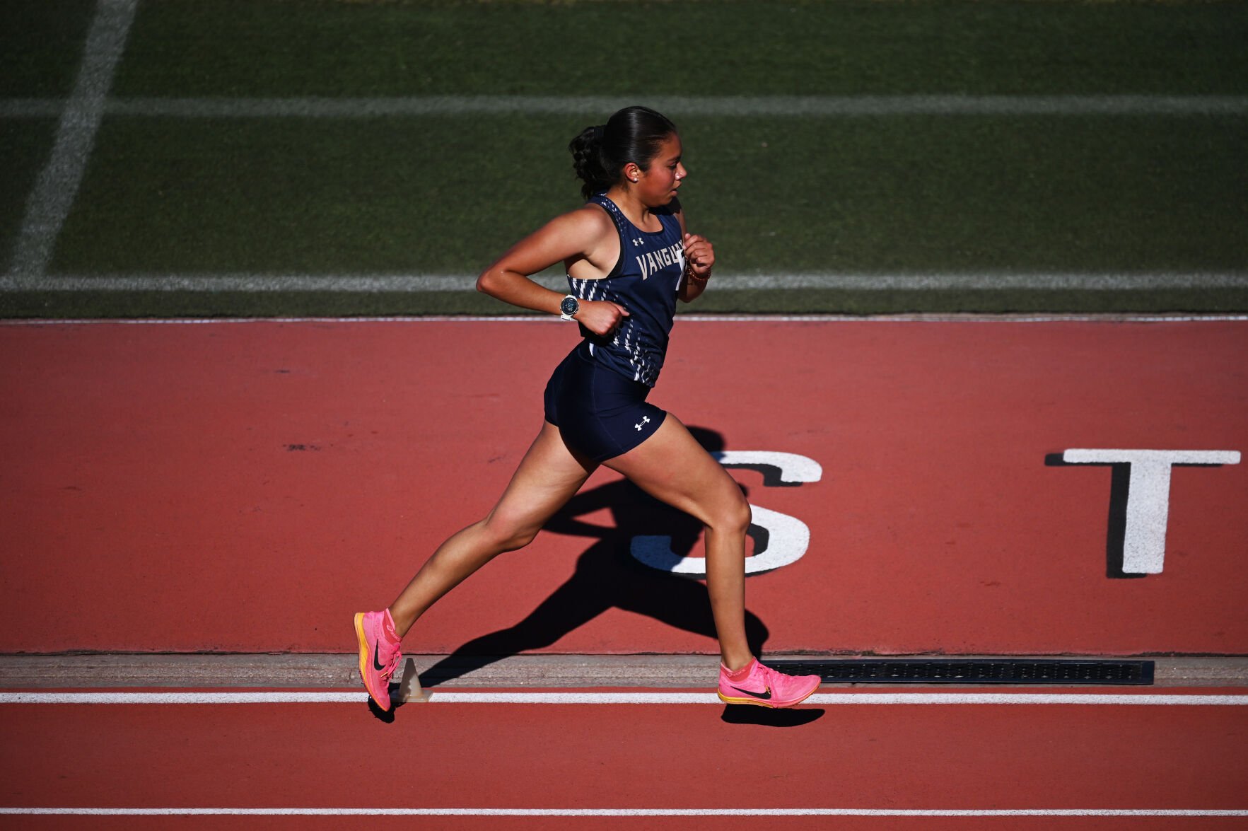 Vanguard’s Nadhia Campos wins the 2A girls 3200 at the Colorado High School Activities Association state track and field championships on Friday, May 17, 2024, at Jeffco Stadium in Lakewood, Colo. (Parker Seibold, The Gazette) (Parker Seibold)