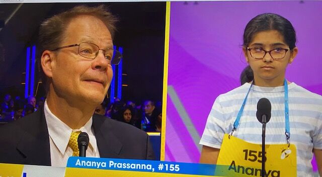 The Scripps National Spelling Bee started in 1925 and skipped a year during COVID. Wednesday, Jacques Bailly pronounced and explained hundreds of words during the first few rounds of competition including for Anyana Prassanna, a 13-year-old from North Carolina. (Scripps National Spelling Bee)