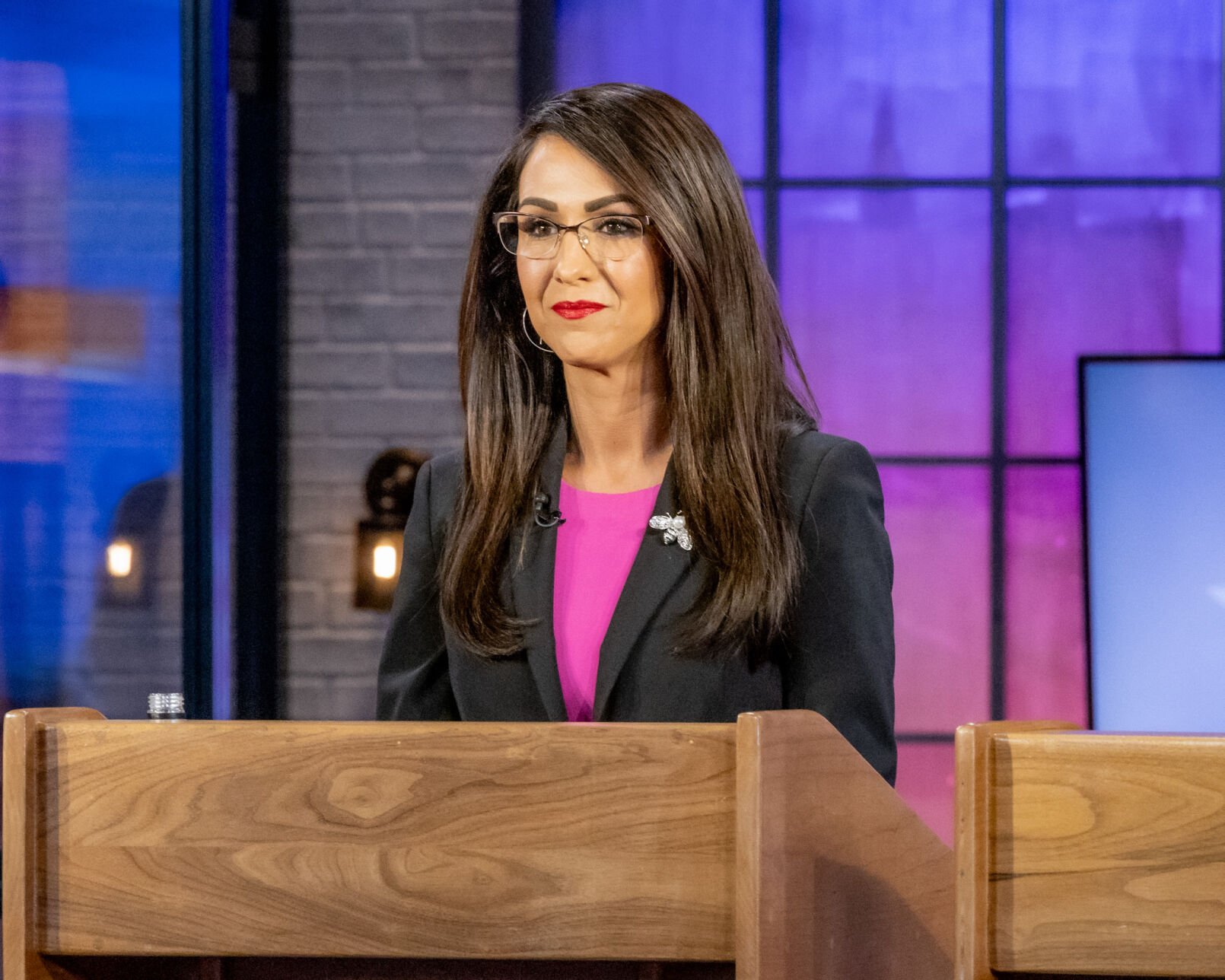 U.S. Rep. Lauren Boebert responds to questions as she faces a crowded primary in Congressional District 4. Boebert along with several Republican candidates participated in a May 30 debate hosted by 9News and Colorado Politics. (Tom Green, 9News)