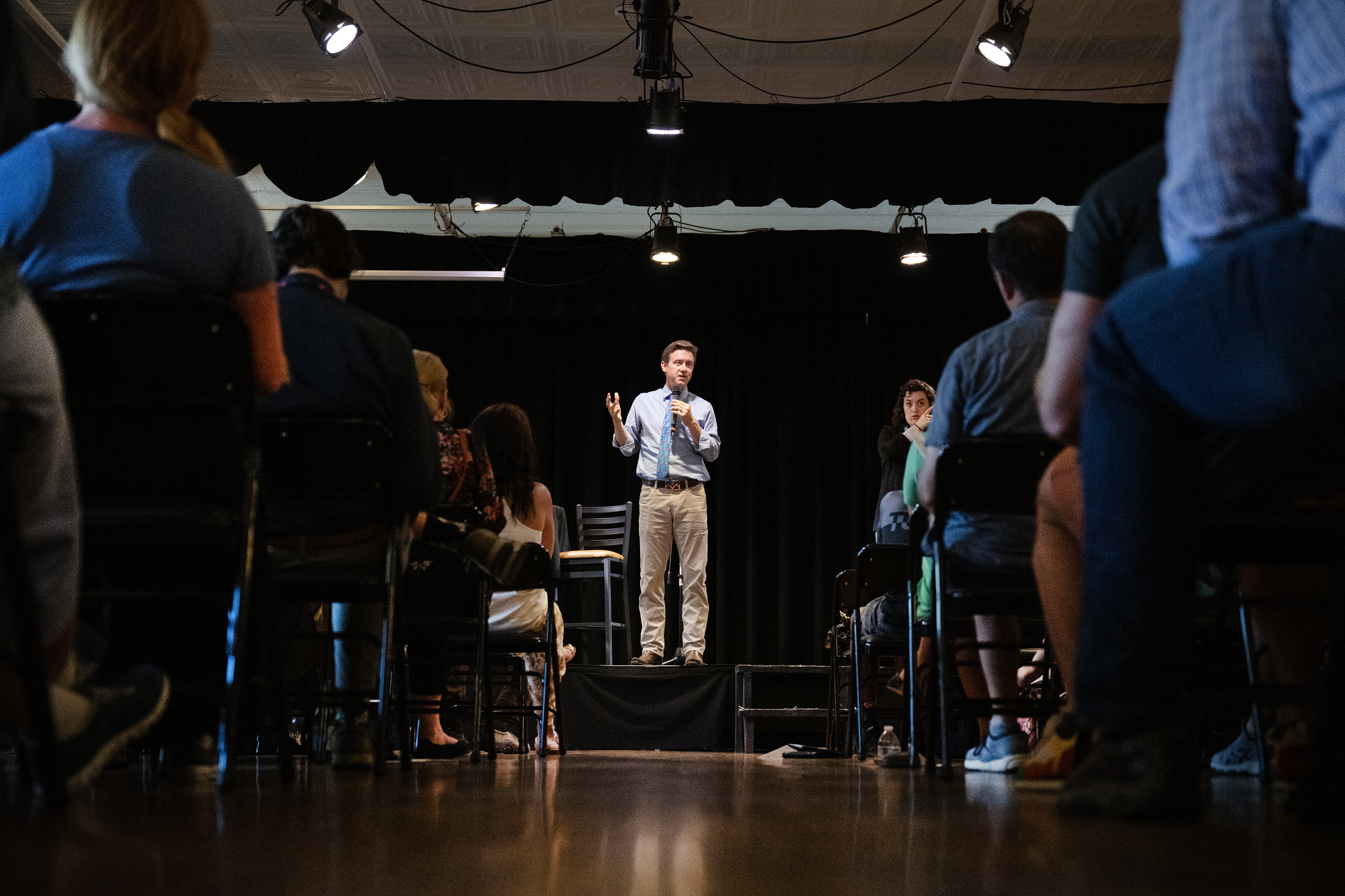 Mayor Mike Johnston gives an introduction during the first of multiple community engagement meetings discussing the administration’s Homelessness State of Emergency, this one in the Curtis Park neighborhood, at The Savoy Denver on Tuesday, July 25, 2023, in Denver. (TimHursttim.hurst@gazette.comhttps://secure.gravatar.com/avatar/aca82bd62b4ee425c598527cd6faa1b1?d=mm&r=g)