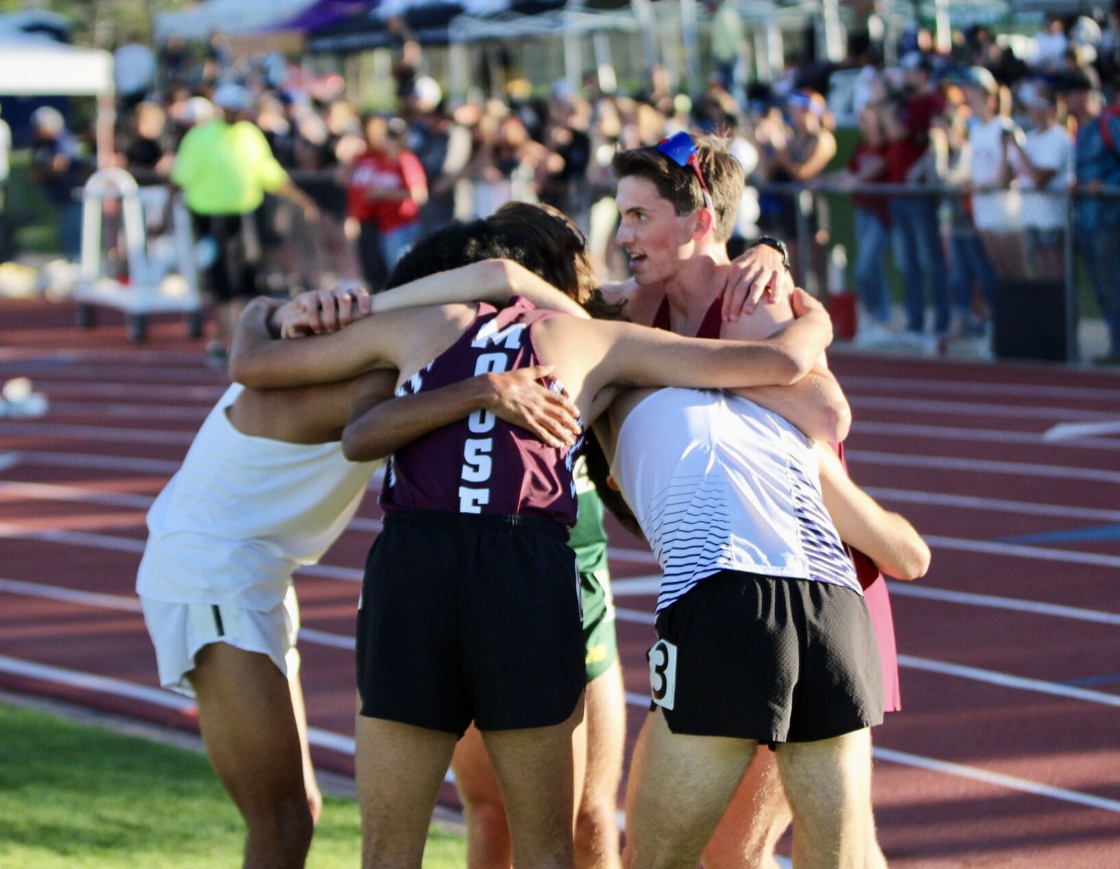 The Classical Academy's (right) gathers with other competitors after the 3A boys 3,200-meter run at the Colorado State Track and Field Championships at Jeffco Stadium on Thursday, May 16, 2024. (Marcus Hill, The Gazette) (marcus.hill@gazette.comhttps://secure.gravatar.com/avatar/0c9378738333374e5590886e4d4a0493?d=mm&r=g)