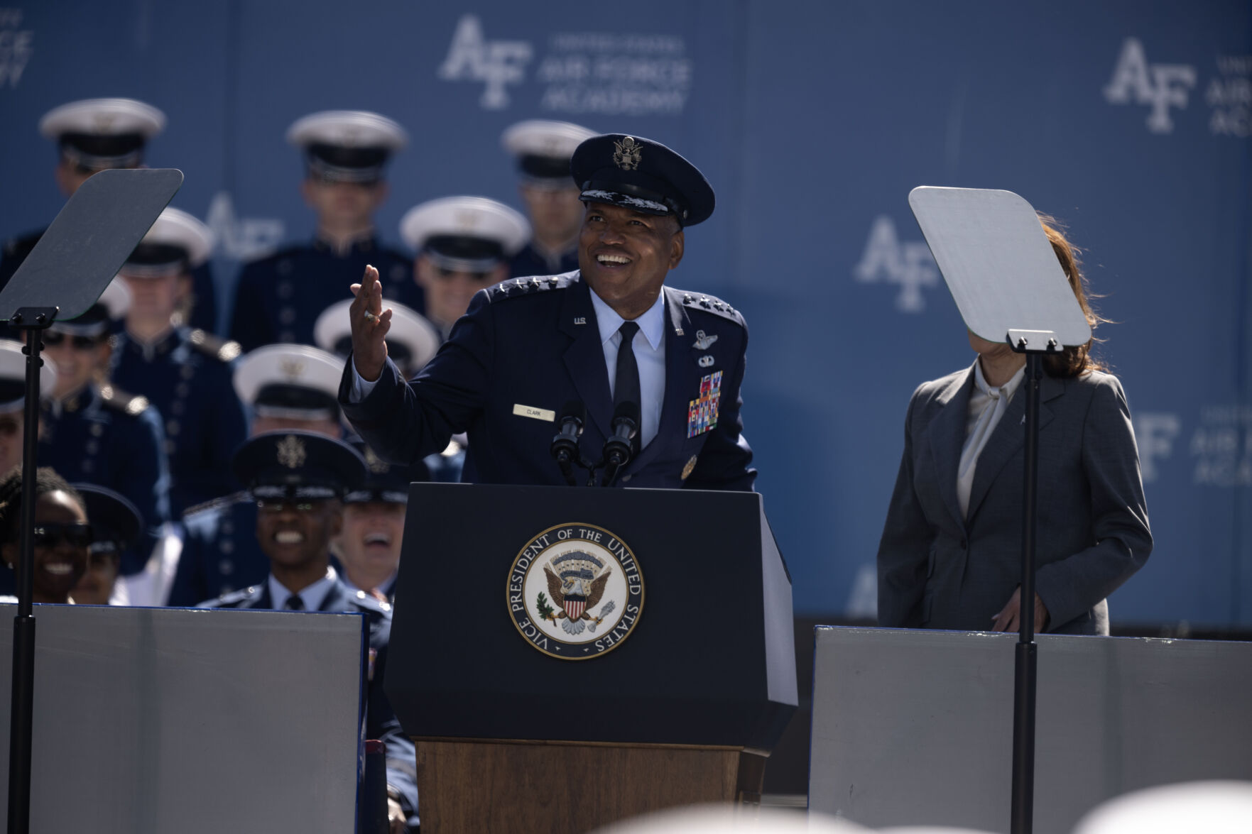 Lt. Gen. Richard M. Clark, Superintendent of the United State Air Force Academy, delivers opening remarks during the Air Force Academy Graduation on Thursday, May 30, 2024.(Stephen Swofford, The Gazette) (Stephen Swofford The Gazette)