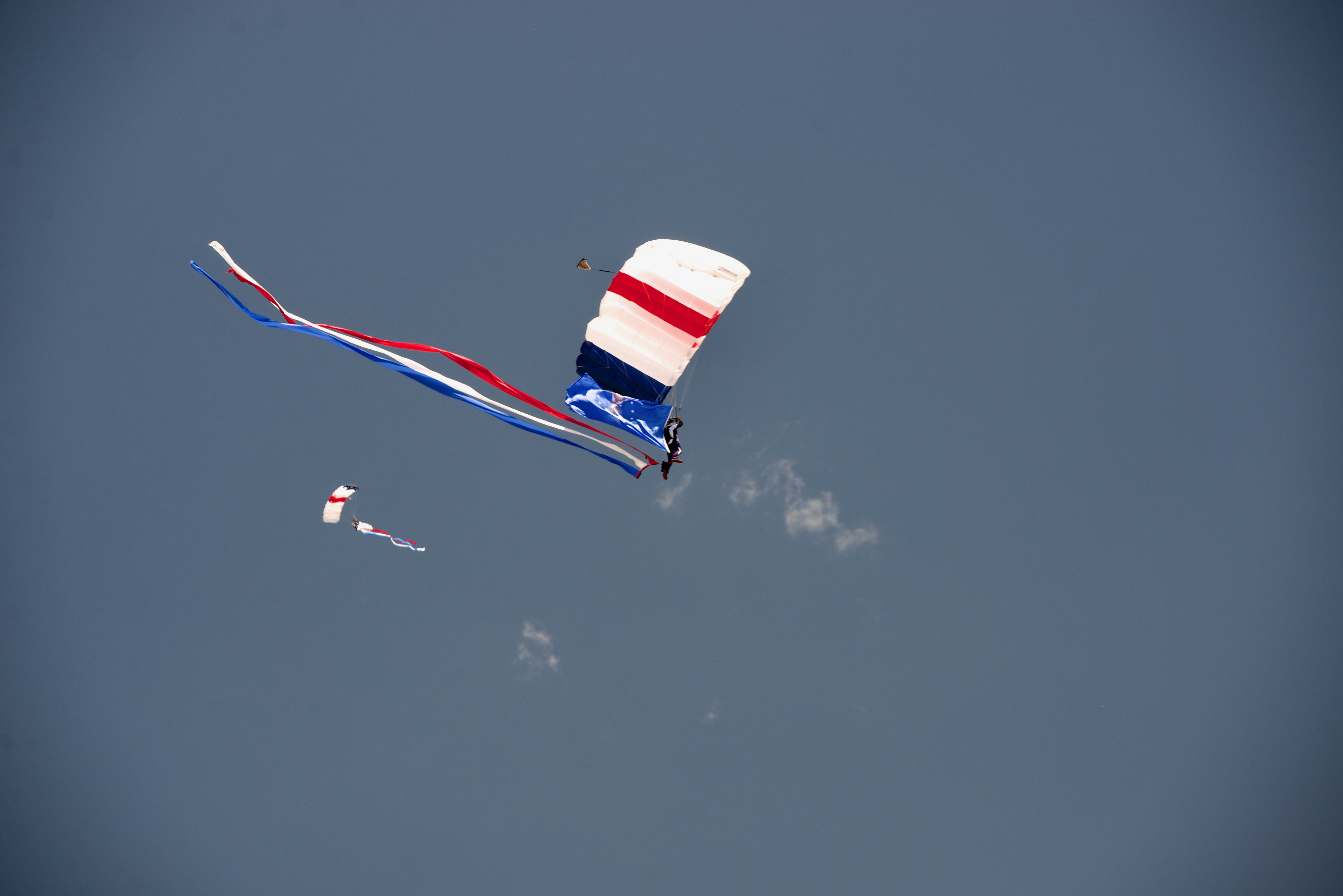 As part of Memorial Day celebrations in Boulder on May 27, 2024, a parachutist representing the United States Navy leapt from an airplane carrying the services flag. All six branches of the United States military, Air Force, Army, Navy, Marine Corps, Coast Guard and Space Force, were represented. (Alex Edwards/The Denver Gazette) (AlexanderEdwardsBusiness Reporteralex.edwards@gazette.comhttps://secure.gravatar.com/avatar/dbaa50cc8a9183e280c297e3afa72ace?d=mm&r=g)
