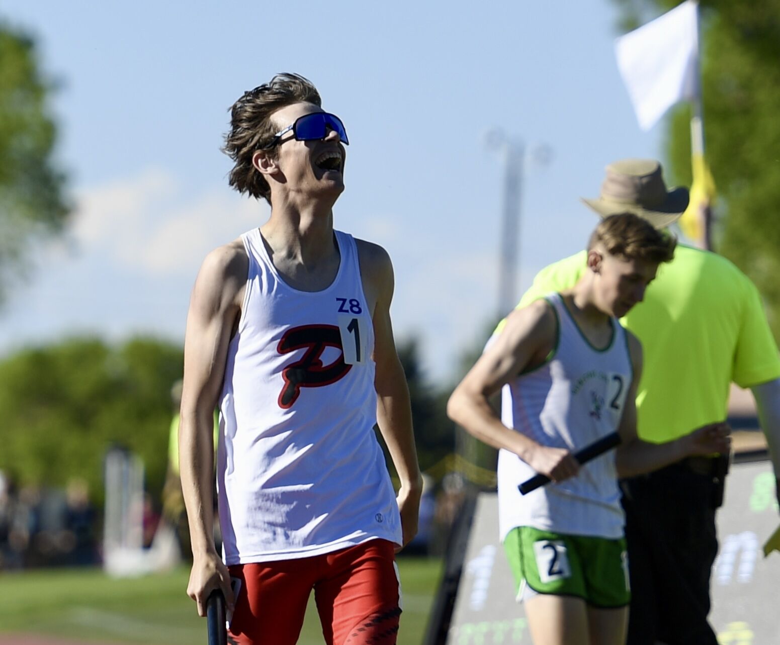 Peyton junior Matthew Peery celebrates after the Panthers' win in the 4x800 relay at the CHSAA state track and field championships on Thursday, May 16, 2024. (CarsonFieldcarson.field@gazette.comhttps://secure.gravatar.com/avatar/c524ef3d384945349bed78d70eb2d2cd?d=mm&r=g)