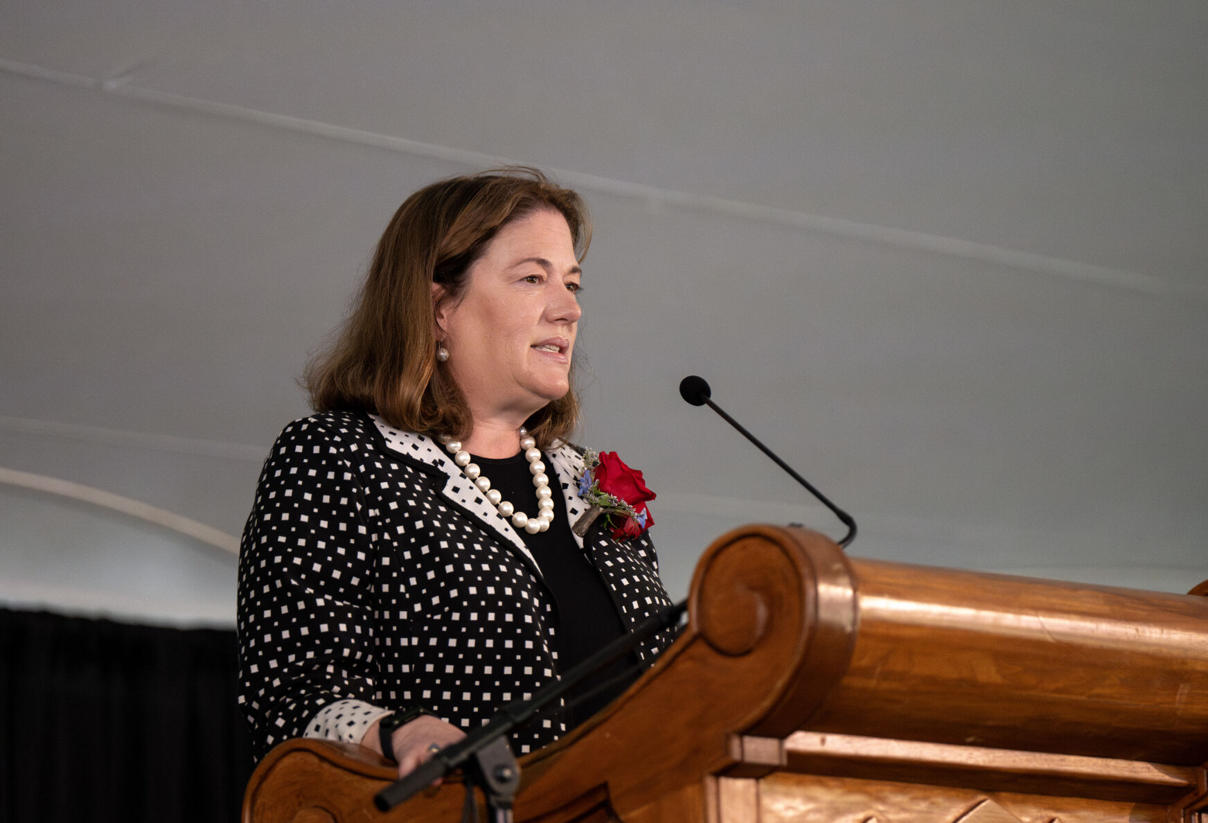 Justice Melissa Hart speaks at the Fountain Valley School graduation ceremony on Saturday, May 25, 2024, in Colorado Springs, Colo. (Parker Seibold, The Gazette)