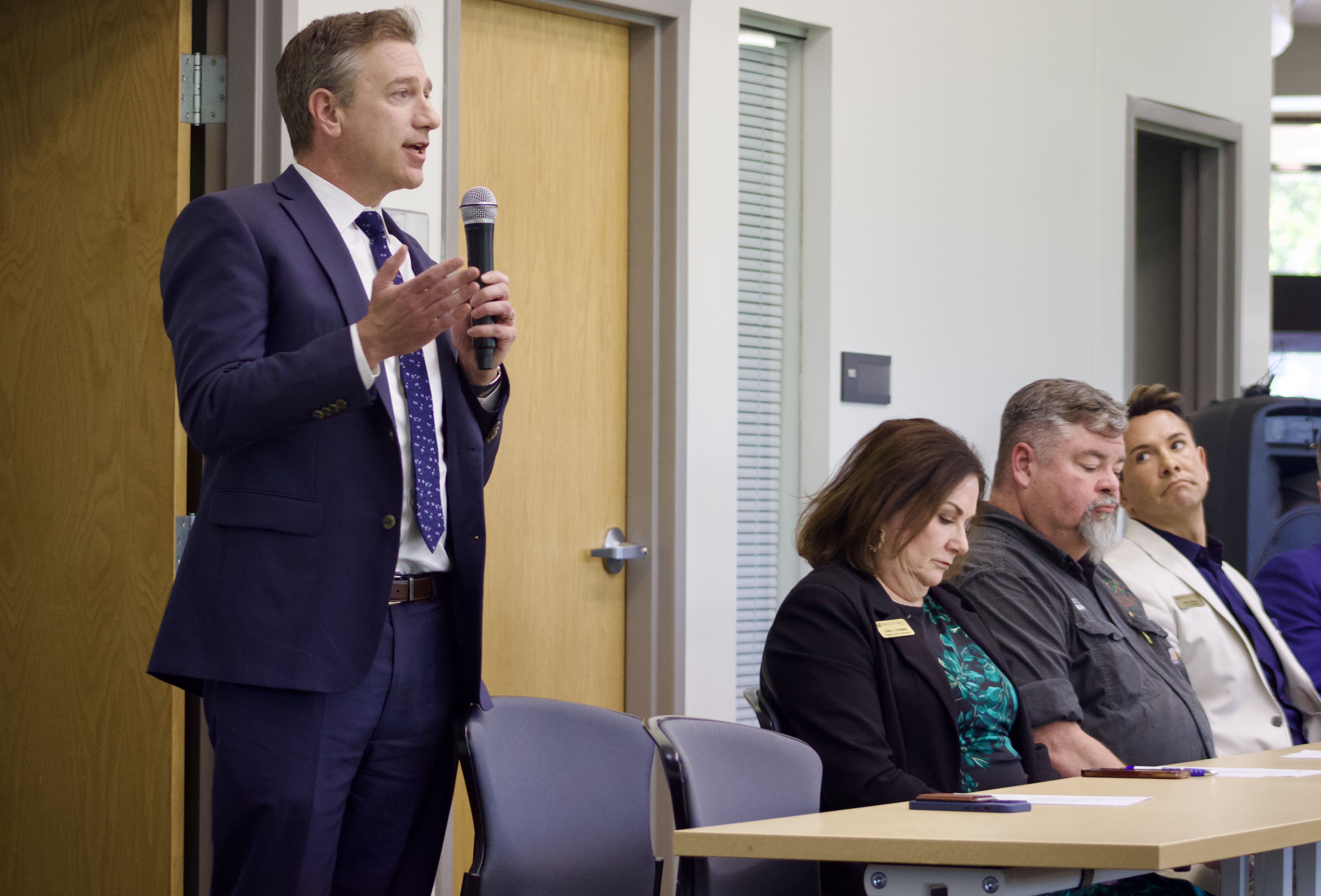 (left to right) 18th Judicial District Judge Ryan Stuart speaks next to Douglas County District 3 Commissioner Lora Thomas, District 2 Commissioner George Teal and District 1 Commissioner Abe Laydon during a public meeting with Lone Tree residents on Thursday, May 30 in Lone Tree, Colo. Commissioners eventually withdrew Douglas County's proposal to build the 23rd Judicial District office near the RTD Lincoln Station. The office will include pre-trial and probation services but faced opposition from area residents. (NoahFestensteinCity Government Reporternoah.festenstein@denvergazette.comhttps://denvergazette.com/content/tncms/avatars/9/f0/326/9f032698-379f-11ee-8053-8bacbed4931f.60984dba383441d9647e0e740a08a8e6.png)