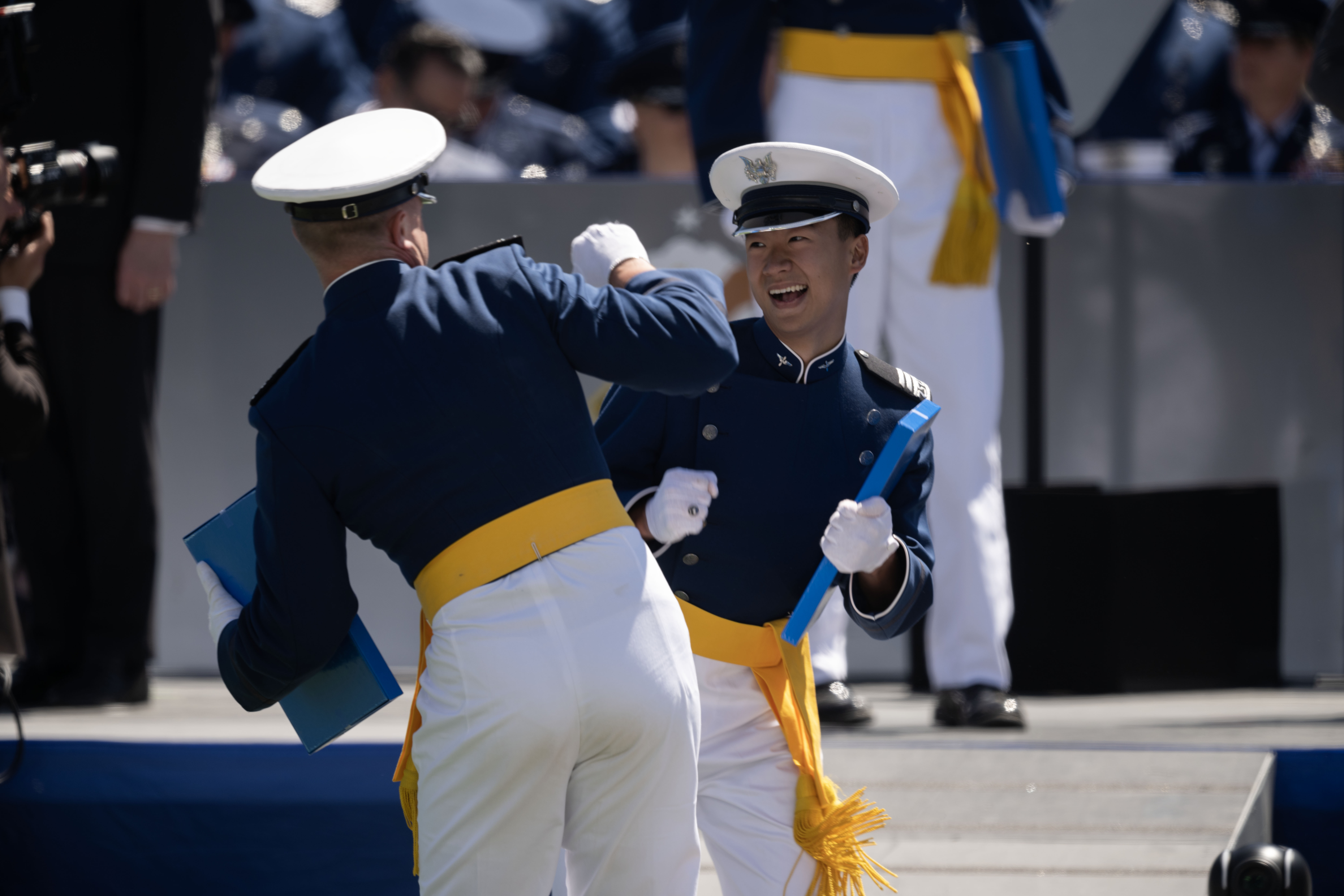 Air Force Graduates celebrate after receiving their diplomas during the Air Force Academy Graduation on Thursday, May 30, 2024 (Stephen Swofford, Denver Gazette) (Stephen Swofford The Gazette)