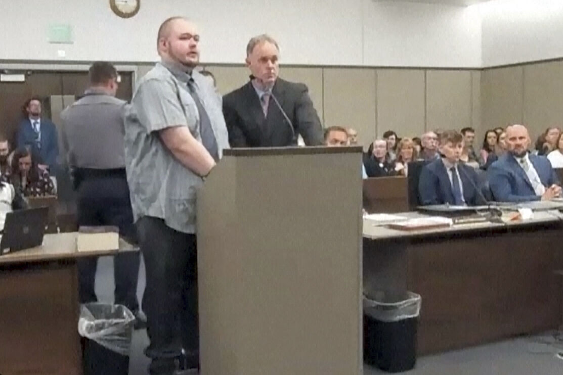 Anderson Lee Aldrich, left, appears in court in June 2023 in Colorado Springs. (Colorado Judicial Branch via the associated press)