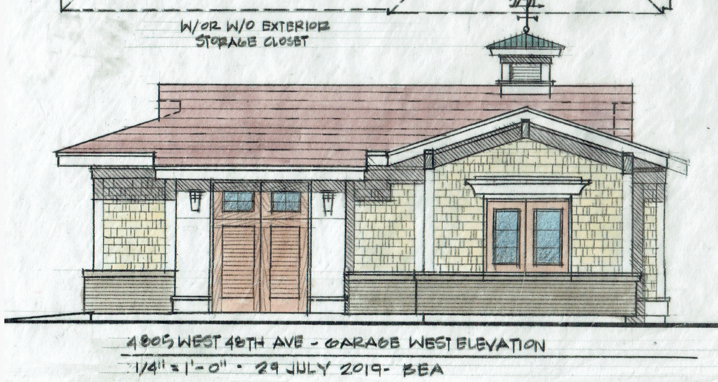 Architectural rendering by Paul Bormann: A front building elevation for a house in Denver’s East 7th Avenue Historic District included a front porch expansion and a new upper level known as a pop top. (Courtesy photo, Paul Bormann)