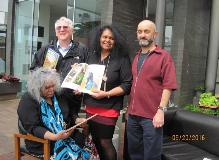 Russ Schnell with friends of an Australian Little Free Library in the Aboriginal homeland of Warrmambool.