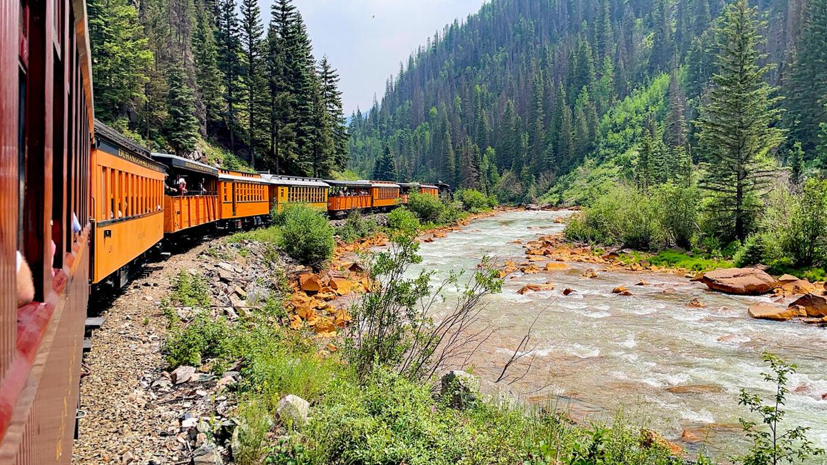 Durango & Silverton Narrow Gauge Railroad Along the Animas River, Colorado (USA)