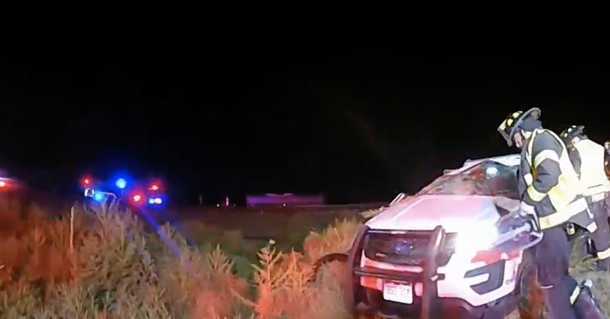 FILE PHOTO: Emergency responders work to extricate a woman trapped inside a police cruiser the night of Sept. 16. The woman had been placed in the SUV in handcuffs and the vehicle was sitting on railroad tracks. The woman settled the case for $8.5 million this week. (Platteville Police Department)