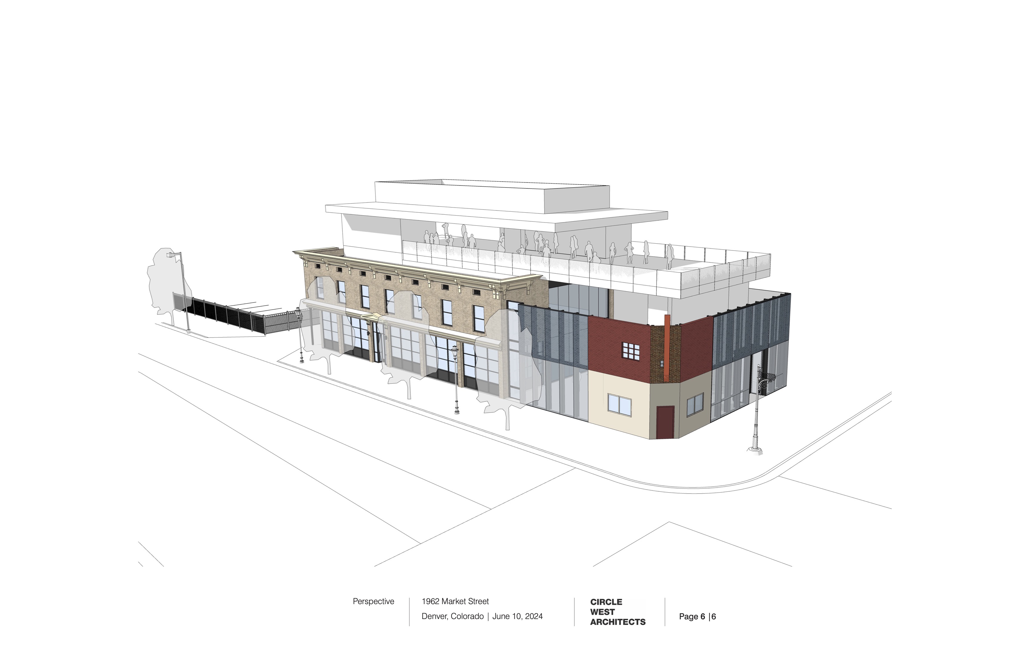 A new rendering to redevelop the former El Chapultepec after the building's owner Montfort Companies collaborated with Historic Denver. It features the jazz club's neon sign, brick corner façade and glass walls in the shape of the original silhouette. (Courtesy photo, Montfort Companies)
