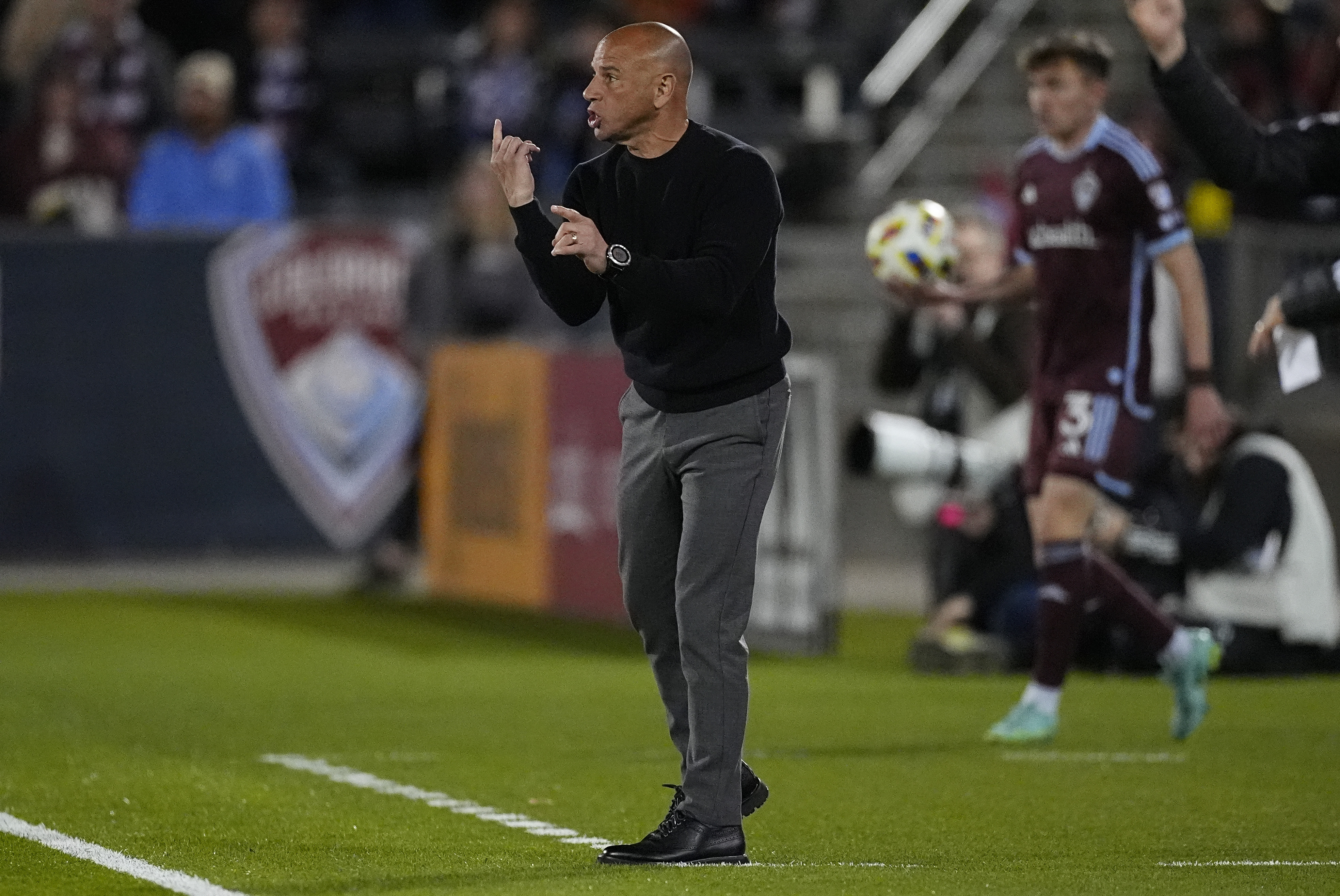 Colorado Rapids head coach Chris Armas in the first half of an MLS soccer match Saturday, March 23, 2024, in Commerce City, Colo. (AP Photo/David Zalubowski) (David Zalubowski)