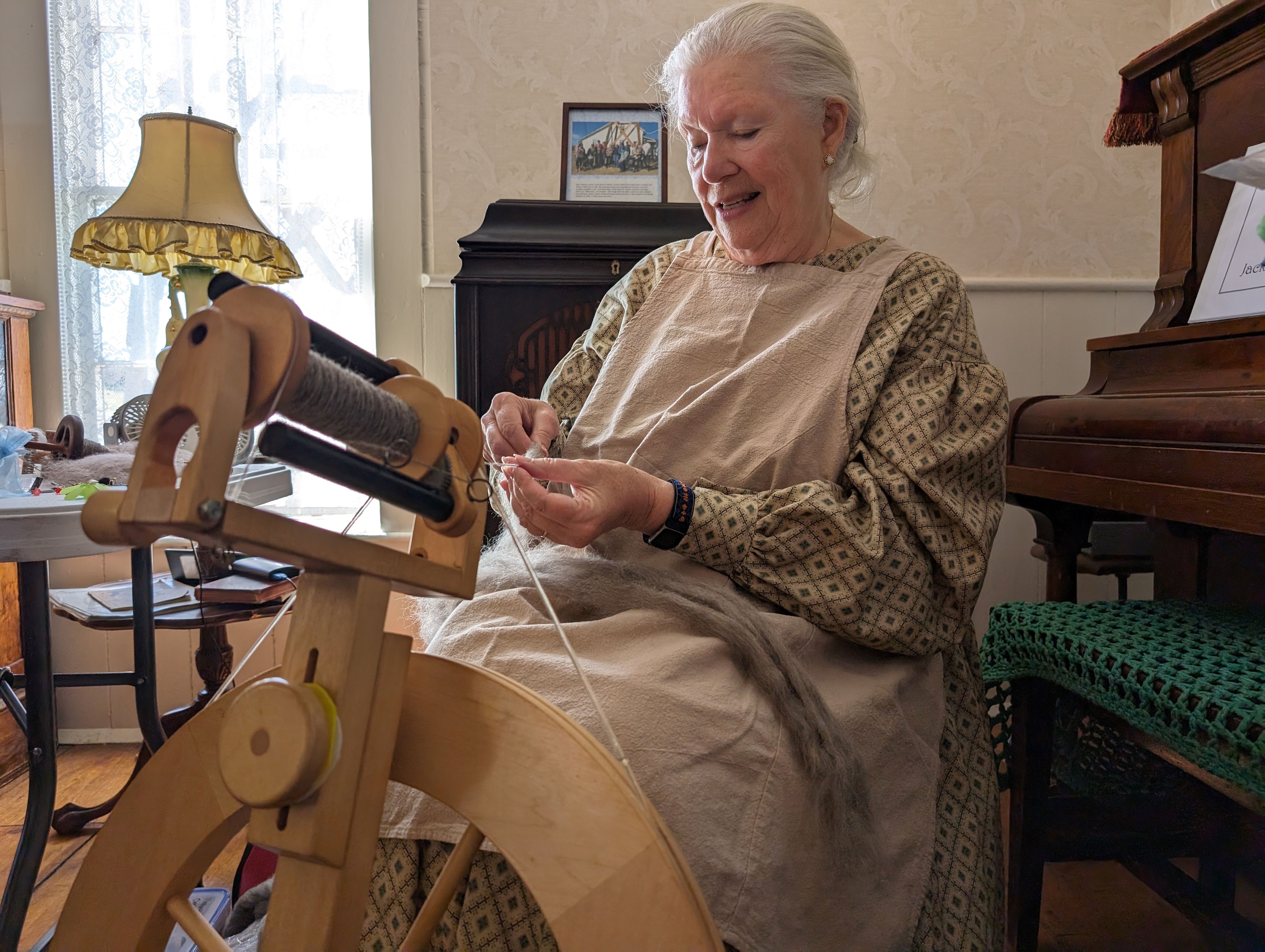 Margaret Charlton, a volunteer at the 17 Mile House, shows off her wool spinning techniques and machine during the open house on Saturday.Charlton, a native of the Centennial area, has been spinning wool into yarn for 40 years, starting with her affinity for knitting as a child. Her mother-in-law then taught her how to spin, which has since become her favorite form of meditation. (SageKelleyJefferson County Reportersage.kelley@denvergazette.comhttps://denvergazette.com/content/tncms/avatars/e/5f/457/e5f45740-2717-11ee-85b2-ab80f2d36252.5b966c1d2ce4987987665d57c237eda4.png)