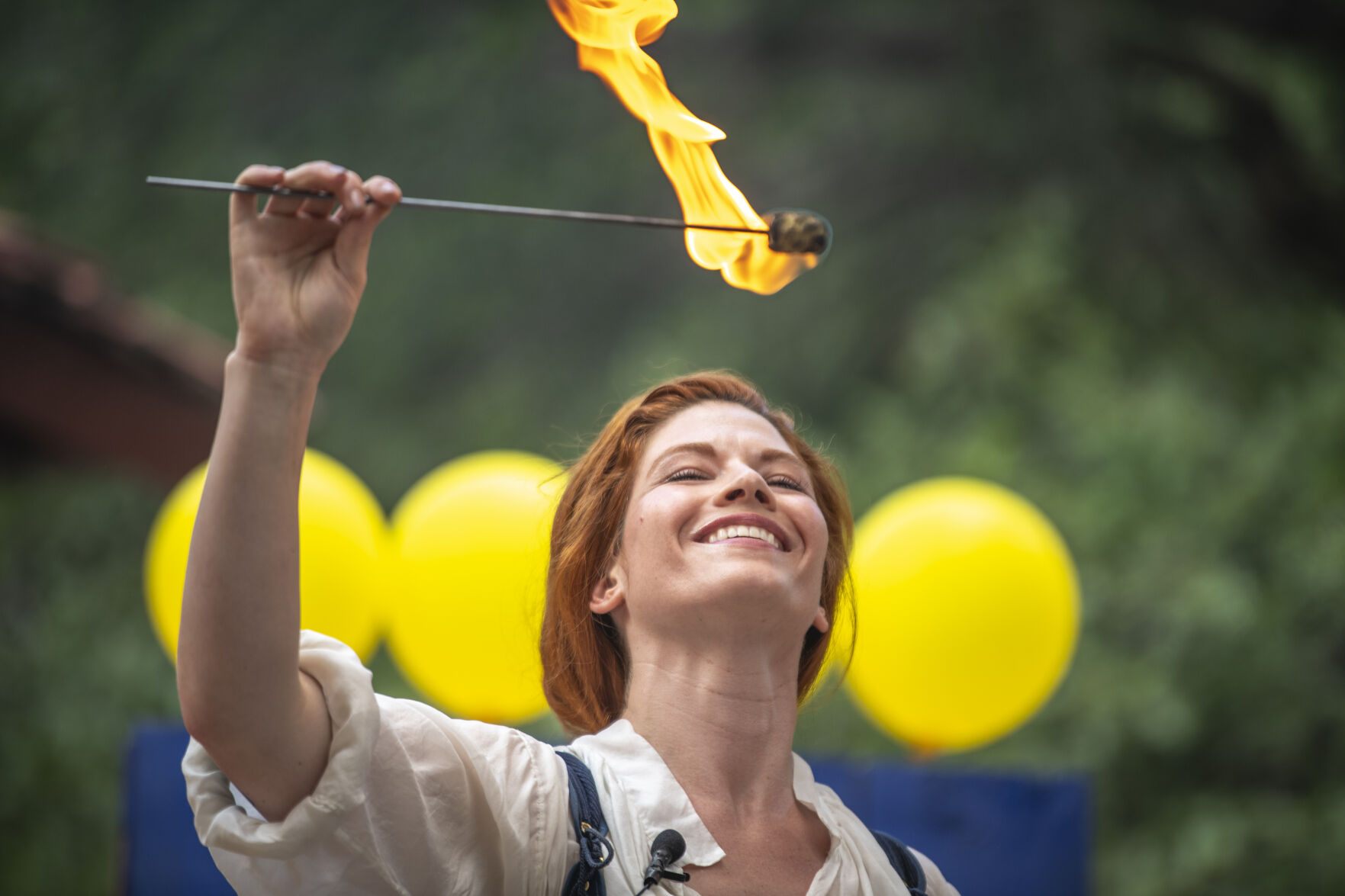 FILE PHOTO: Fire swallower Sarah Bonnie performs dangerous feats of eating flames and throwing knives at the Colorado Renaissance Festival in Colorado Springs, Co., on Saturday, July 29, 2023. (Gabi Broekema/The Gazette)