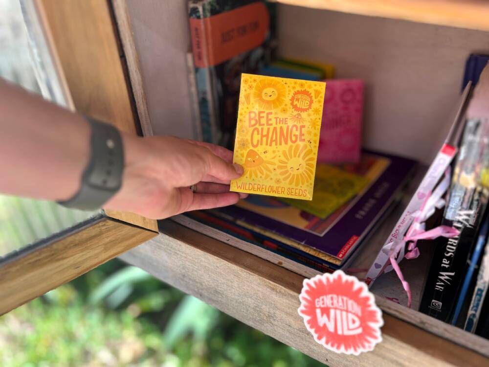 Wilderflower seed packets are being placed in local libraries, museums, recreation centers, and free local libraries, as seen in this picture. (Courtesy photo, Generation Wild)