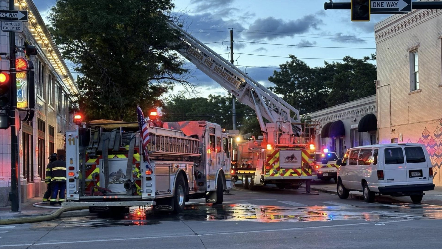 Denver Fire Department first responders extinguish a fire in a business near the northeast corner of Bayaud Avenue and Broadway on Tuesday, June 4 in Denver, Colo. (9NEWS)