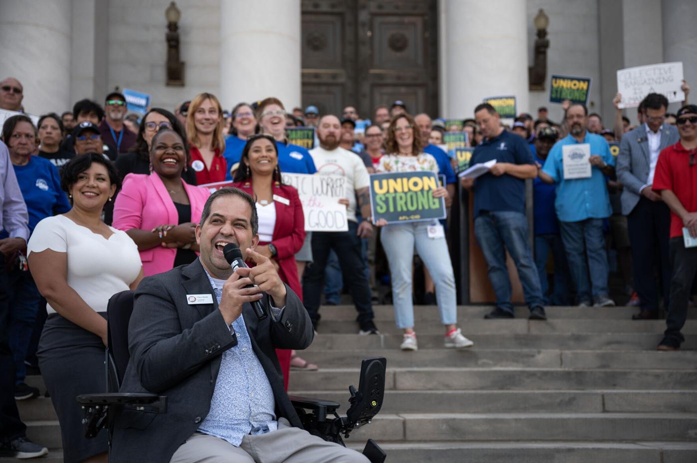 Union Organizers rally outside the Denver City and County Building