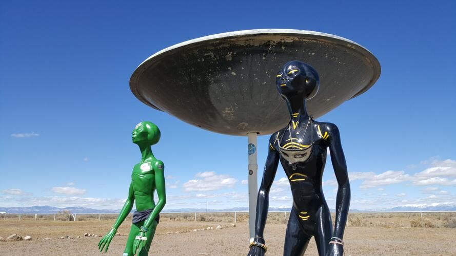 Alien statues at the UFO Watchtower in Hooper. Photos by David Ramsey, The Gazette.