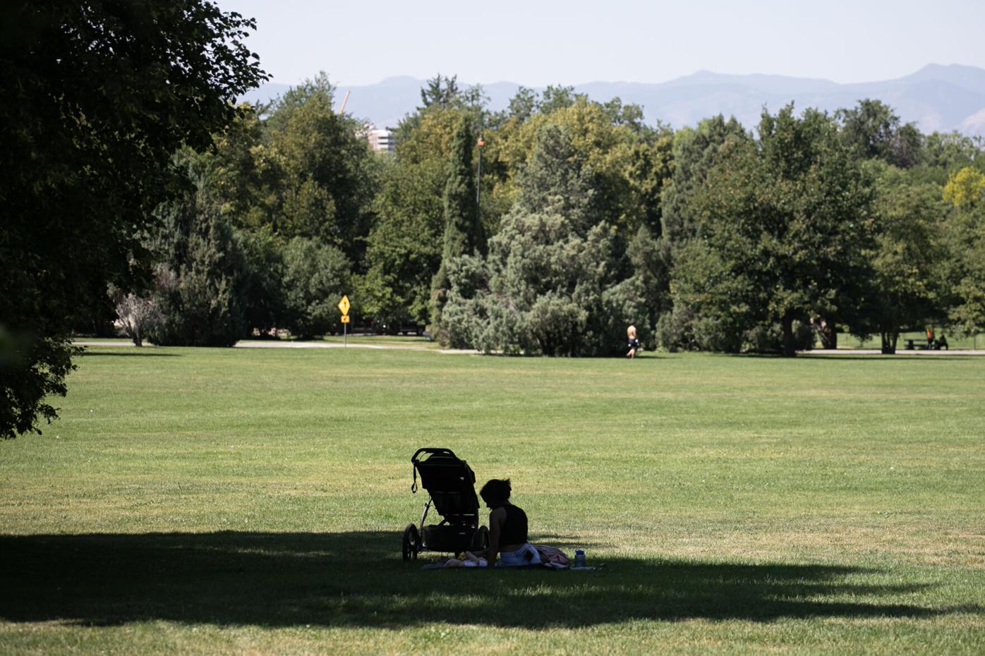 Parkgoers take refuge from the sun
