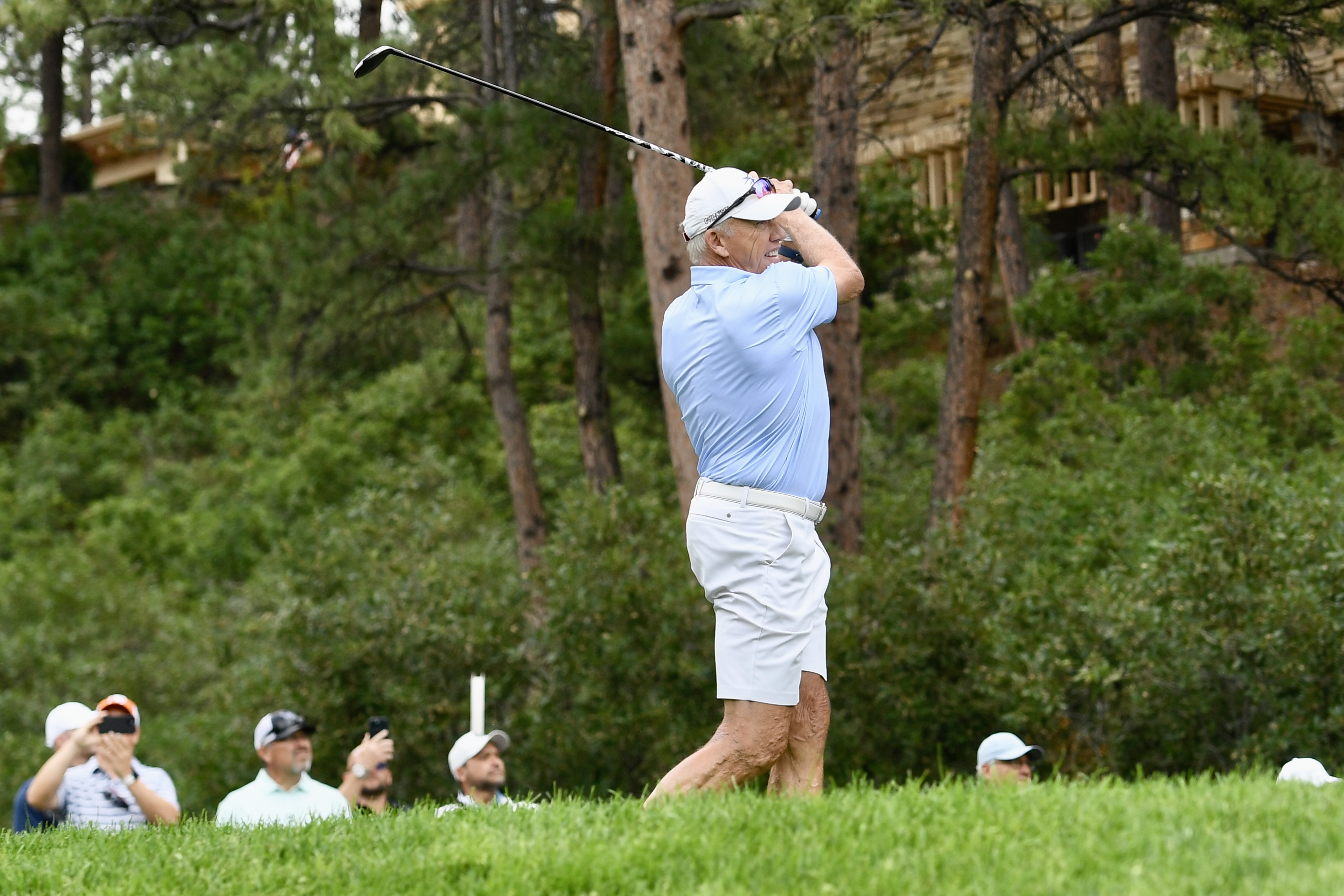 John Elway hits a tee shot at Castle Pines Golf Club at Wednesday's BMW Championship pro-am on Aug. 21, 2024. (CarsonFieldcarson.field@gazette.comhttps://secure.gravatar.com/avatar/c524ef3d384945349bed78d70eb2d2cd?d=mm&r=g)
