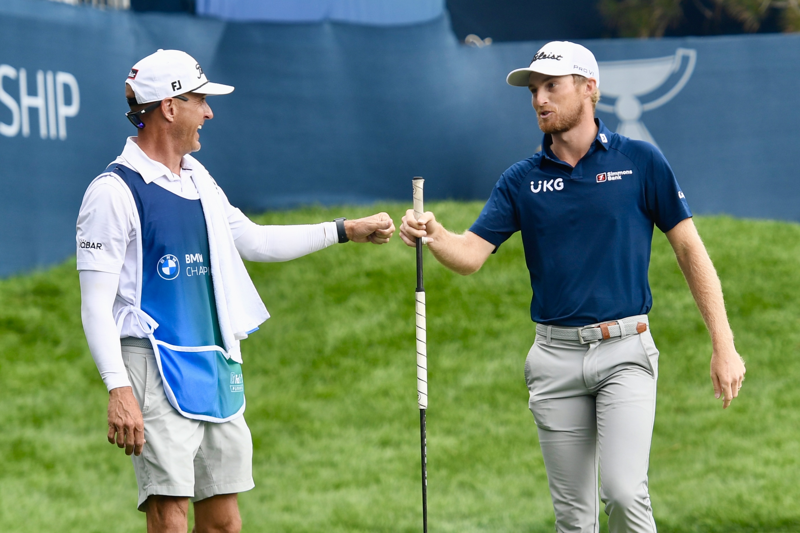 Will Zalatoris fist bumps his caddy after making a birdie putt on hole 16 at Castle Pines Golf Club during the second round of the BMW Championship on Friday, Aug. 23, 2024. (CarsonFieldcarson.field@gazette.comhttps://secure.gravatar.com/avatar/c524ef3d384945349bed78d70eb2d2cd?d=mm&r=g)