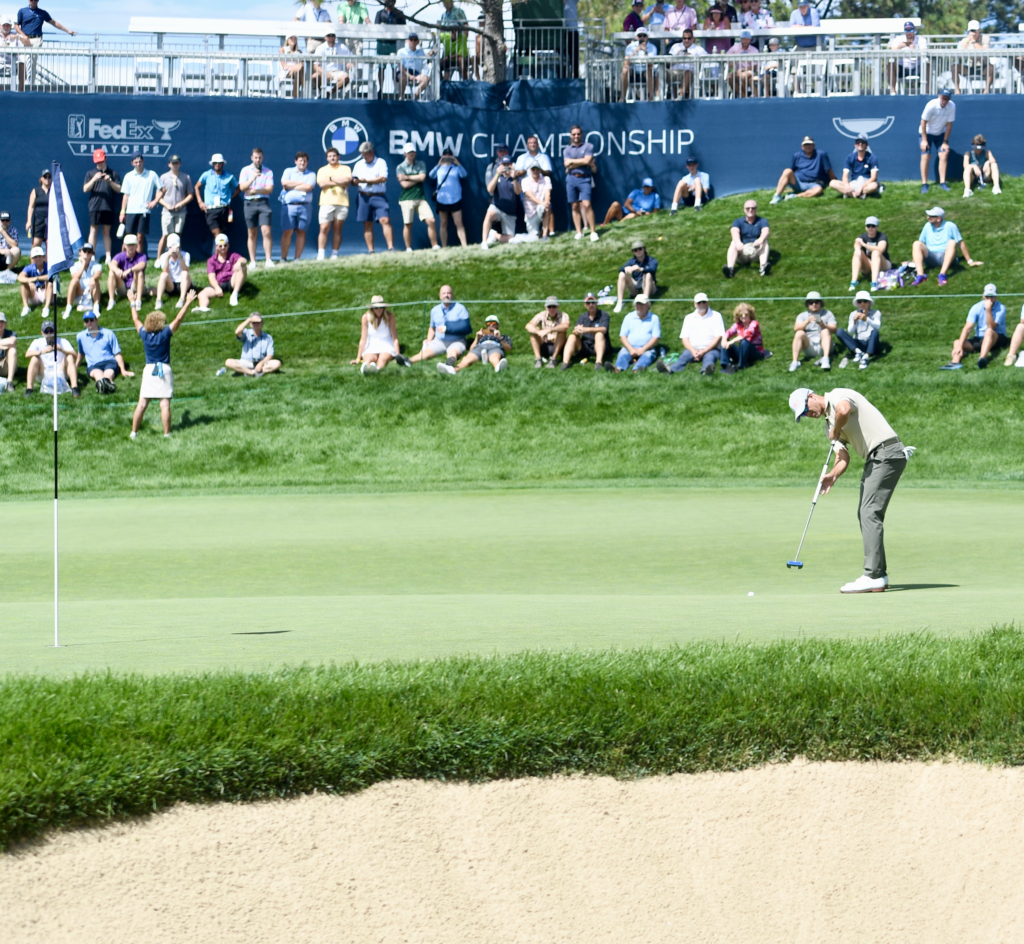 Adam Scott putts on the 18th green at Castle Pines Golf Club during the second round of the BMW Championship on Friday, Aug. 23, 2024. (CarsonFieldcarson.field@gazette.comhttps://secure.gravatar.com/avatar/c524ef3d384945349bed78d70eb2d2cd?d=mm&r=g)
