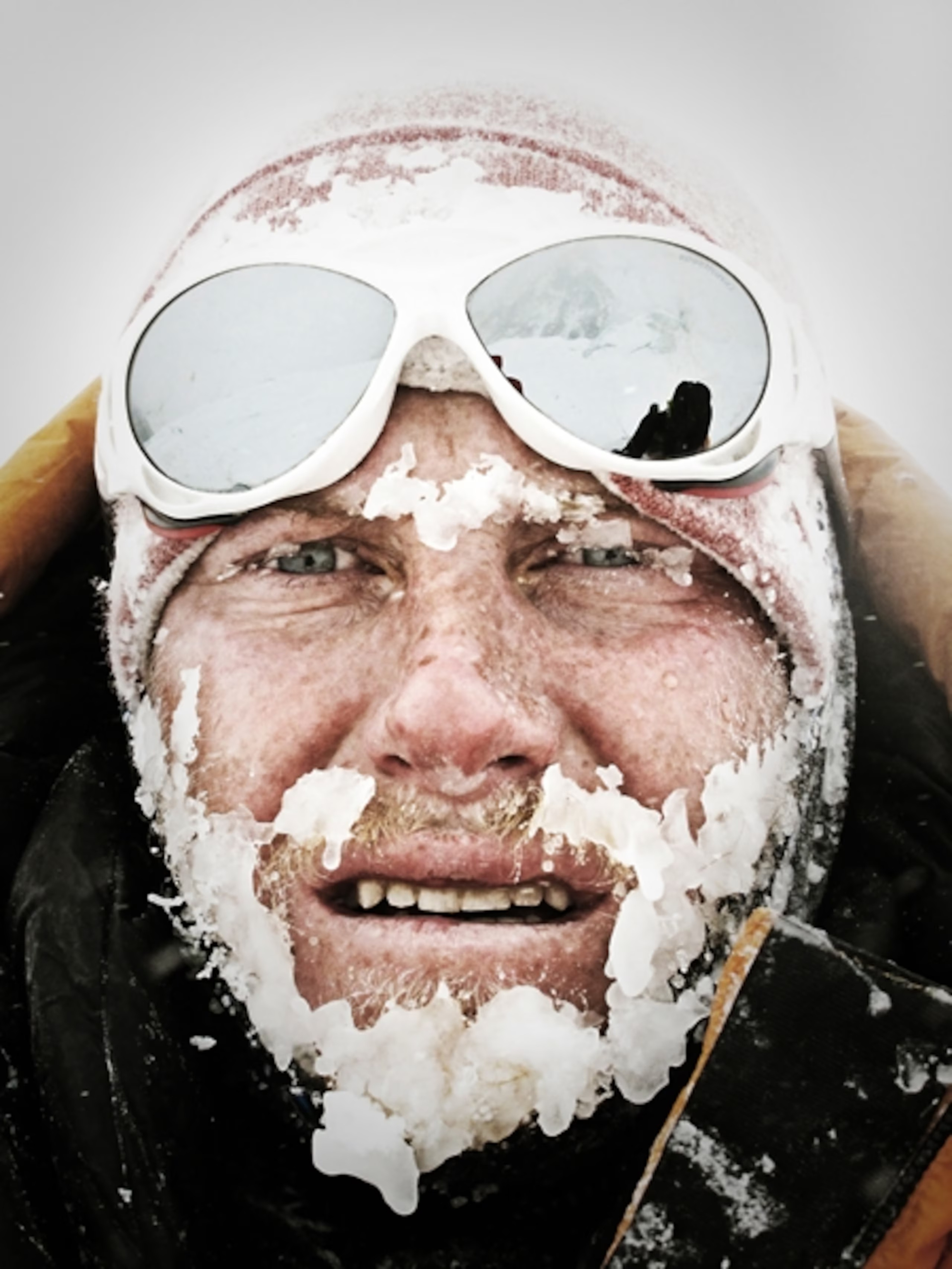 Cory Richards' self-portrait after summiting Pakistan's Gasherbrum II later became the cover of a National Graphic anniversary edition. (COURTESY CORY RICHARDS)