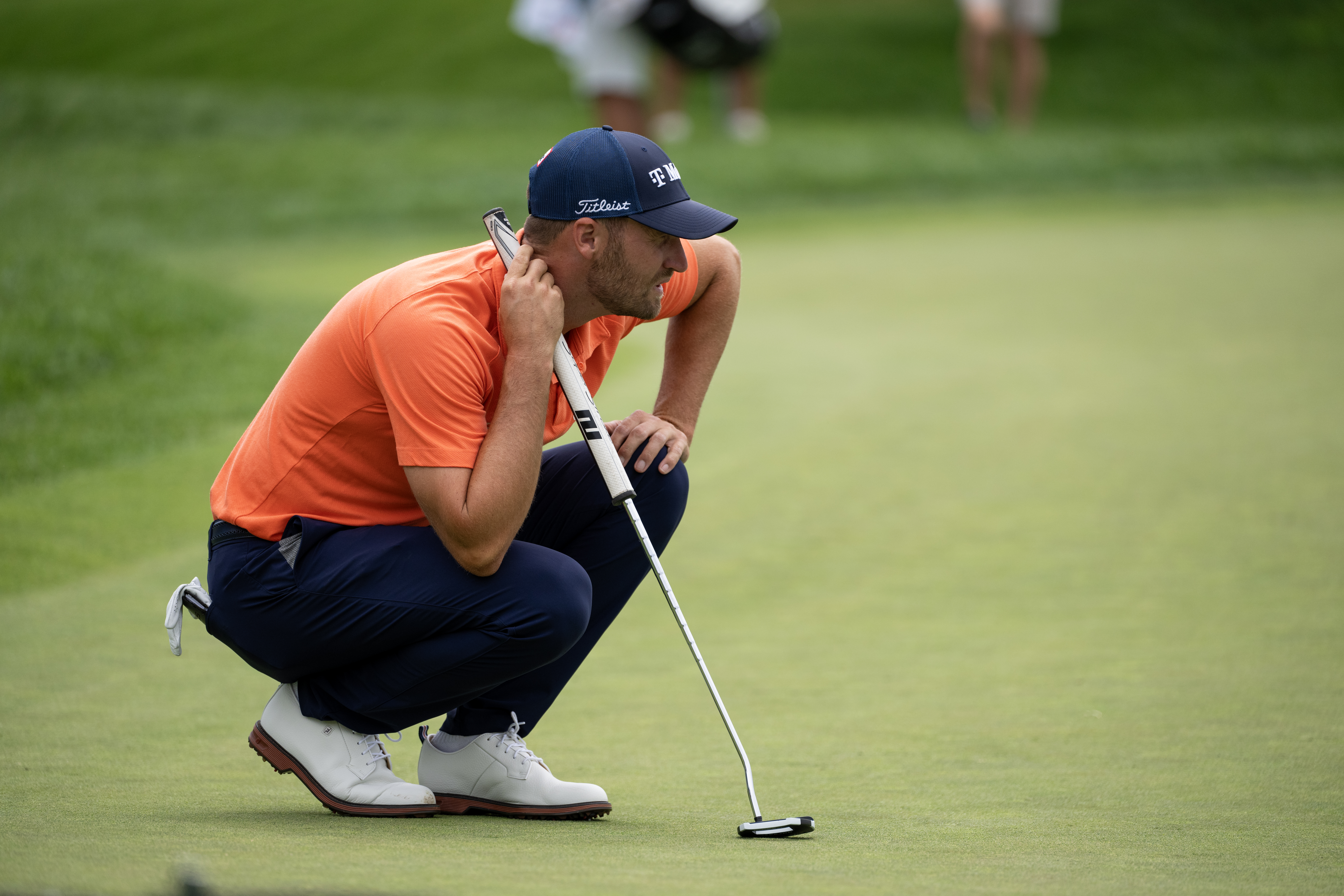 Wyndham Clark sets up a putt on the fifth hole at the third round of the BMW Championship at Castle Pines Golf Club, Saturday, Aug. 24, 2024, in Castle Rock, Colo. (Parker Seibold, The Gazette) (Parker Seibold, The Gazette)
