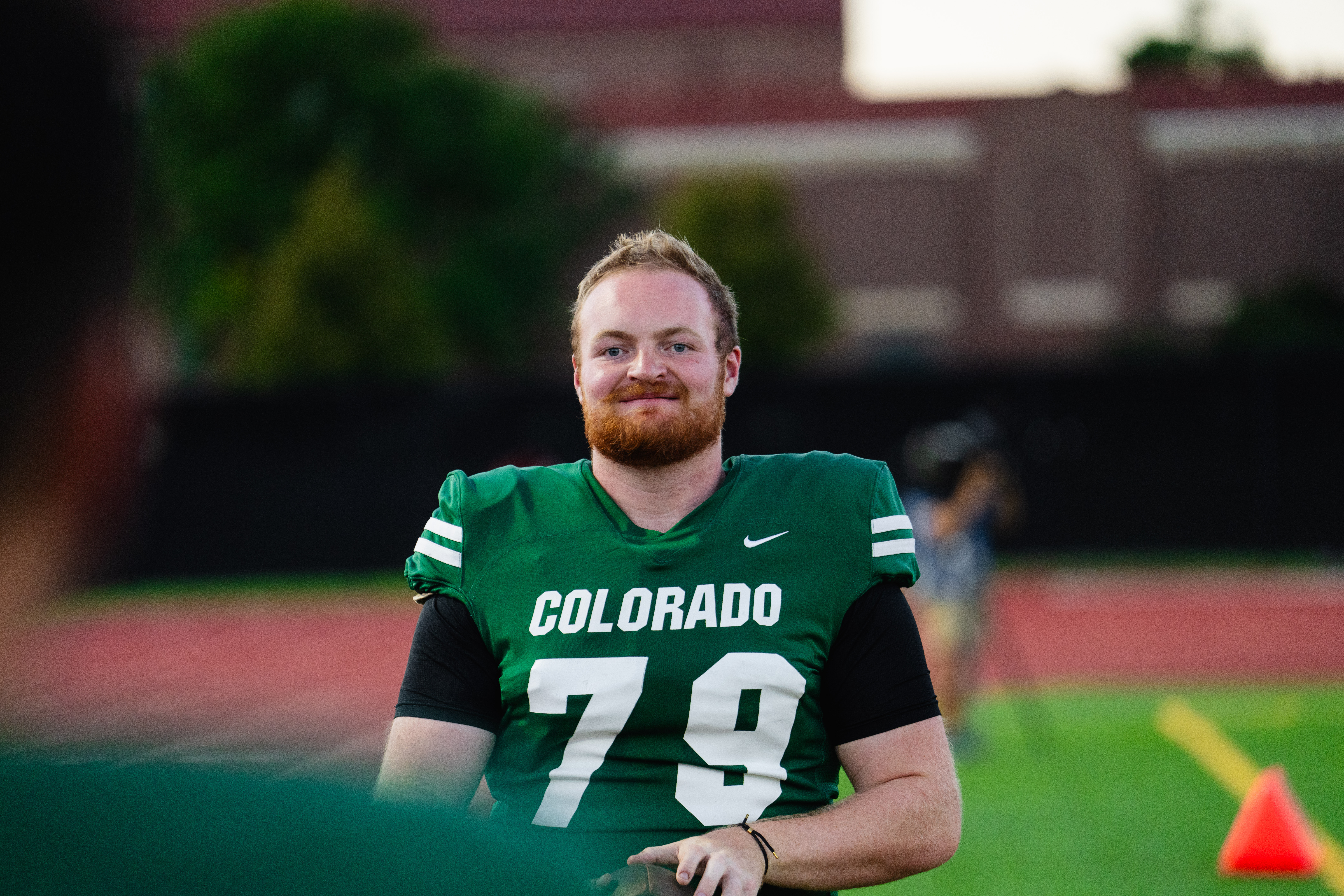 Colorado junior long snapper Camden Dempsey (79) warms up before an open preseason practice on Aug. 16, 2024 at All-City Stadium in Denver. (Courtesy of CU Athletics)