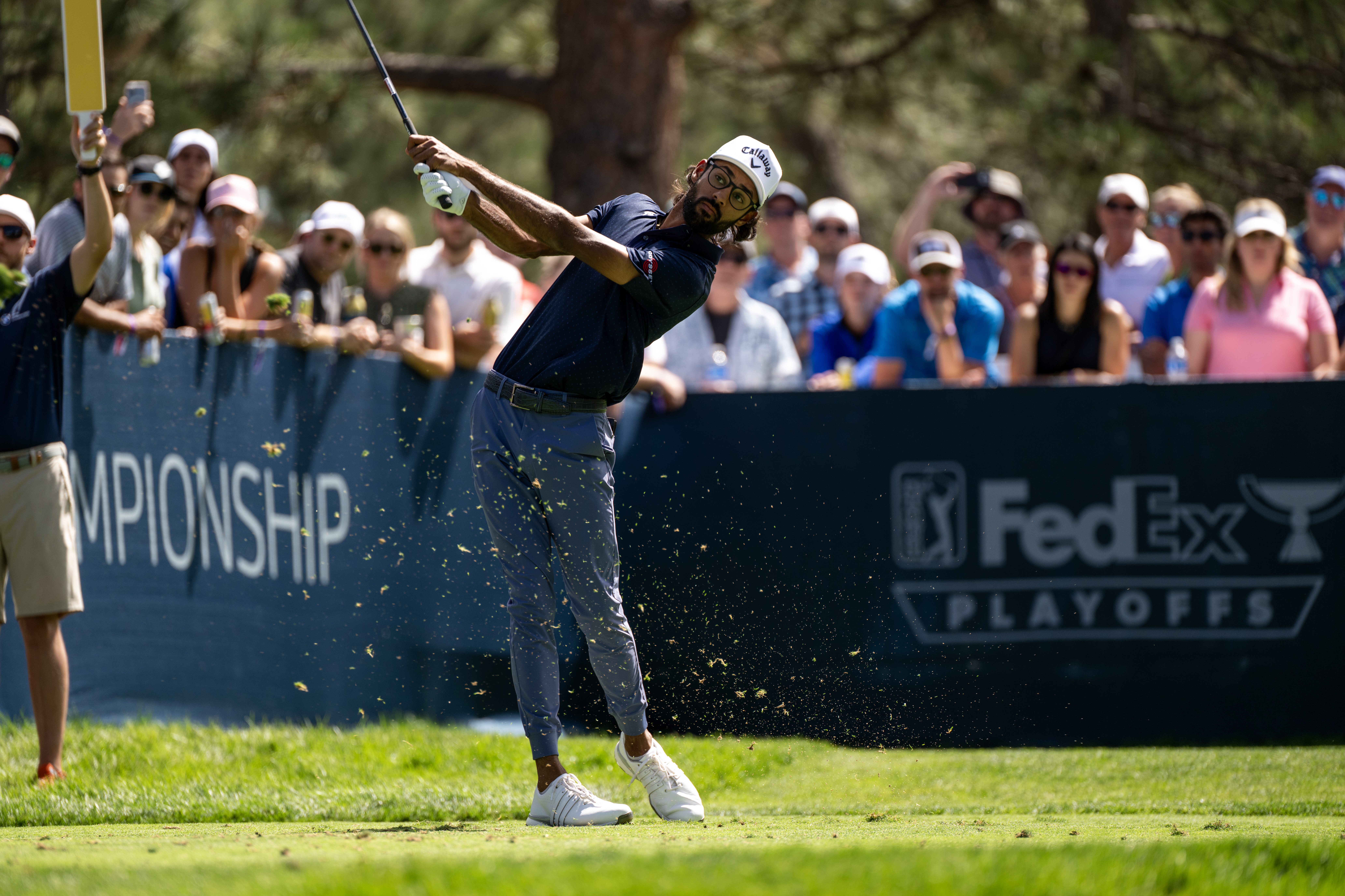 Akshay Bhatia hits a drive on the sixteenth hole of the third round of the BMW Championship at Castle Pines Golf Club, Saturday, Aug. 24, 2024, in Castle Rock, Colo. (Parker Seibold, The Gazette) (Parker Seibold, The Gazette)