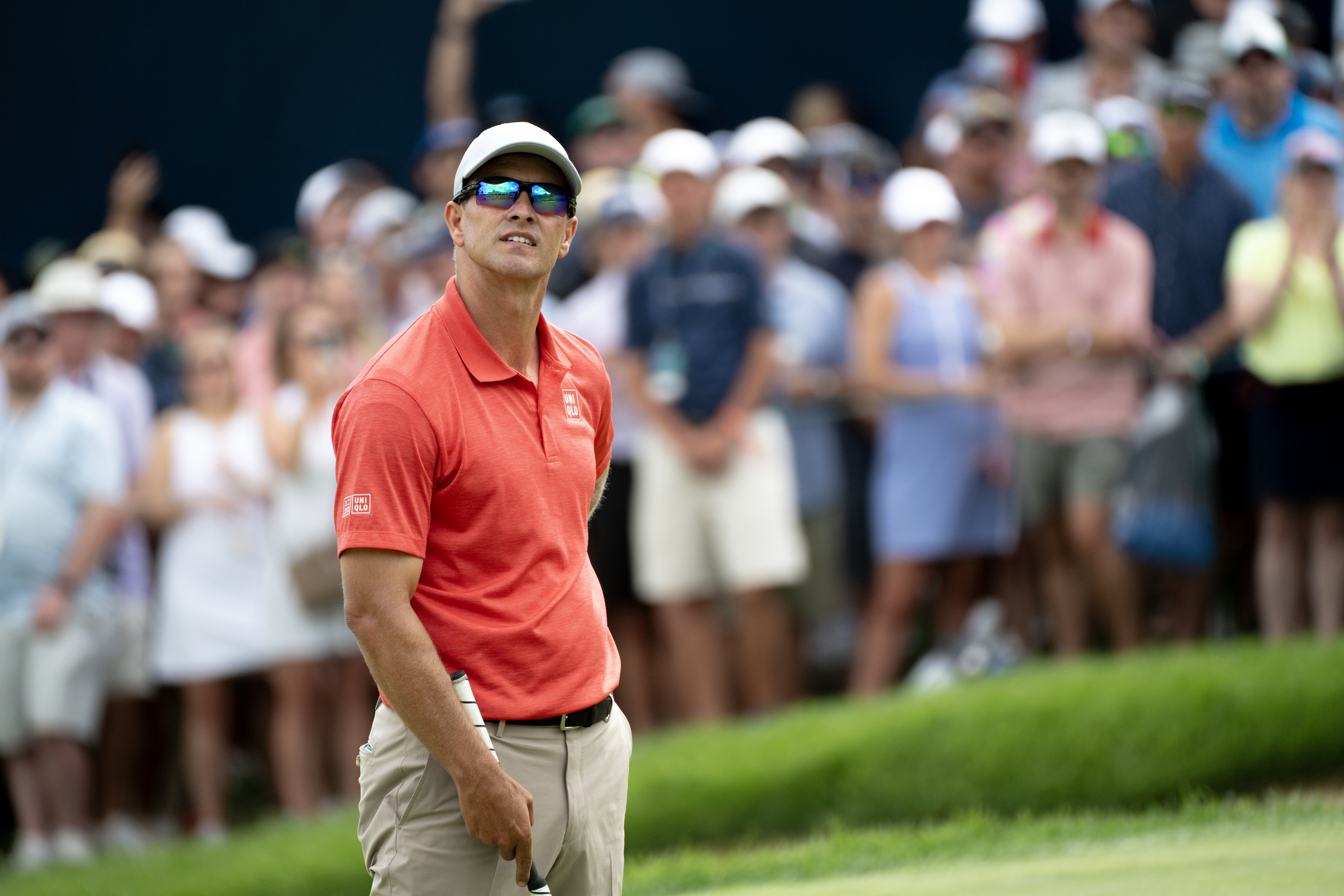 Adam Scott reacts after missing a putt on the eighteenth hole at the third round of the BMW Championship at Castle Pines Golf Club, Saturday, Aug. 24, 2024, in Castle Rock, Colo. (Parker Seibold, The Gazette) (Parker Seibold, The Gazette)