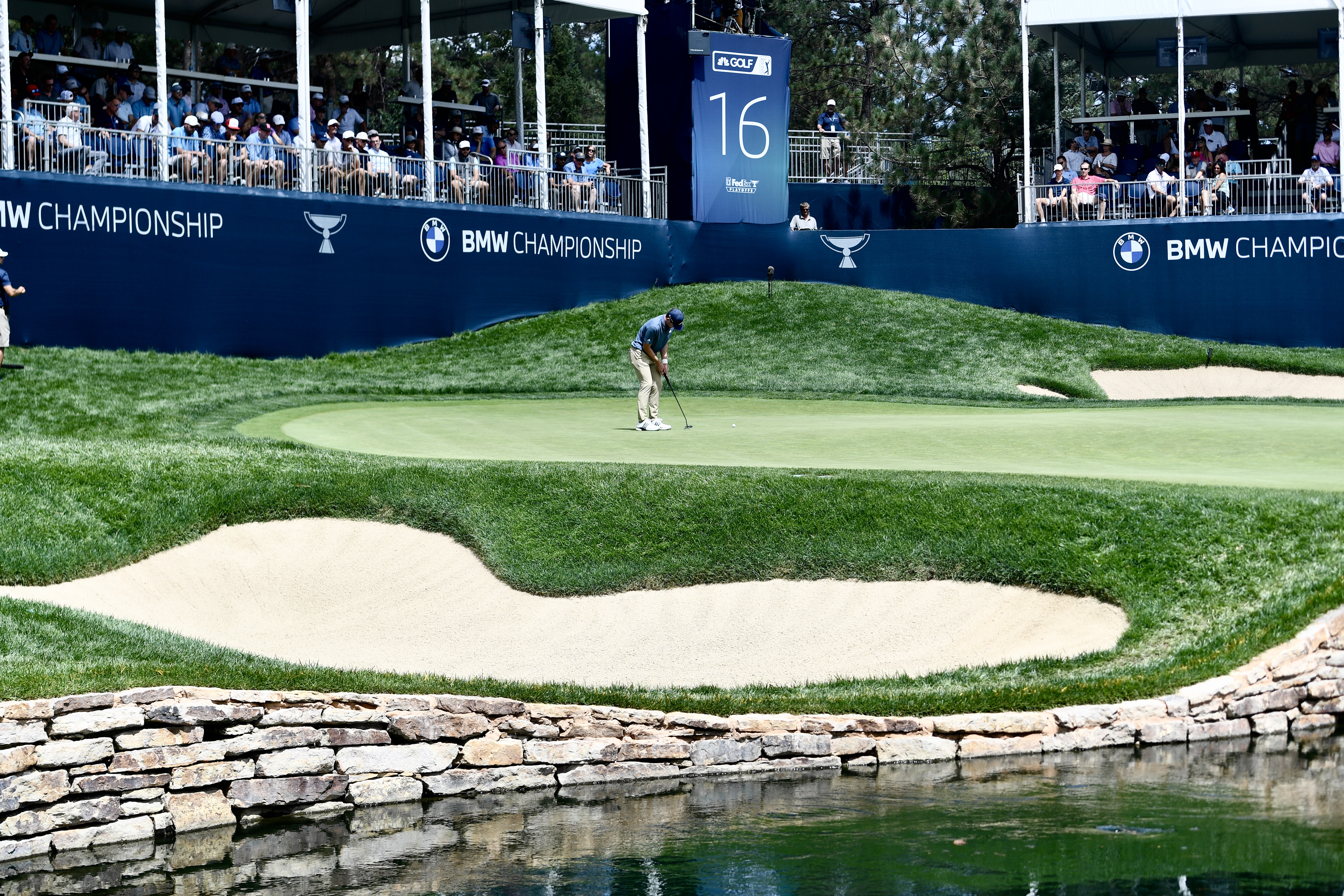 Nick Dunlap putts at Castle Pines Golf Club during the second round of the BMW Championship on Friday, Aug. 23, 2024. (CarsonFieldcarson.field@gazette.comhttps://secure.gravatar.com/avatar/c524ef3d384945349bed78d70eb2d2cd?d=mm&r=g)