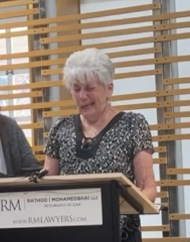 Karen Thompson addresses reporters after her family received a $5 million settlement in the death of her grandson, Brett Thompson. The 28-year-old man was Tased by a Larimer County Sheriff and then fell into the highway, where he was too incapacitated to get out of the way of an oncoming vehicle and died in February 2023.