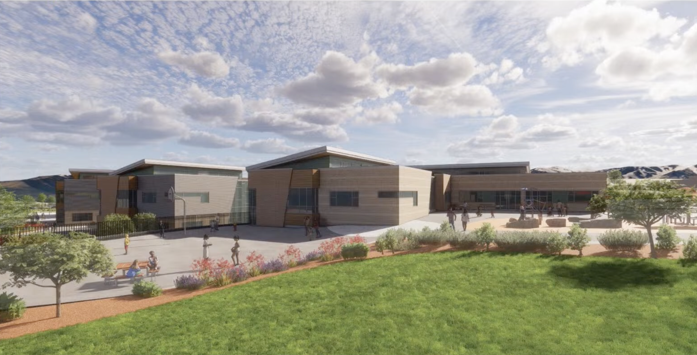 A rendering of Sterling Ranch Elementary School in Sterling Ranch, Colorado, where Douglas County School District officials plan to add an elementary school if voters approve a $490 million bond package in November. (Courtesy rendering, Douglas County School District)