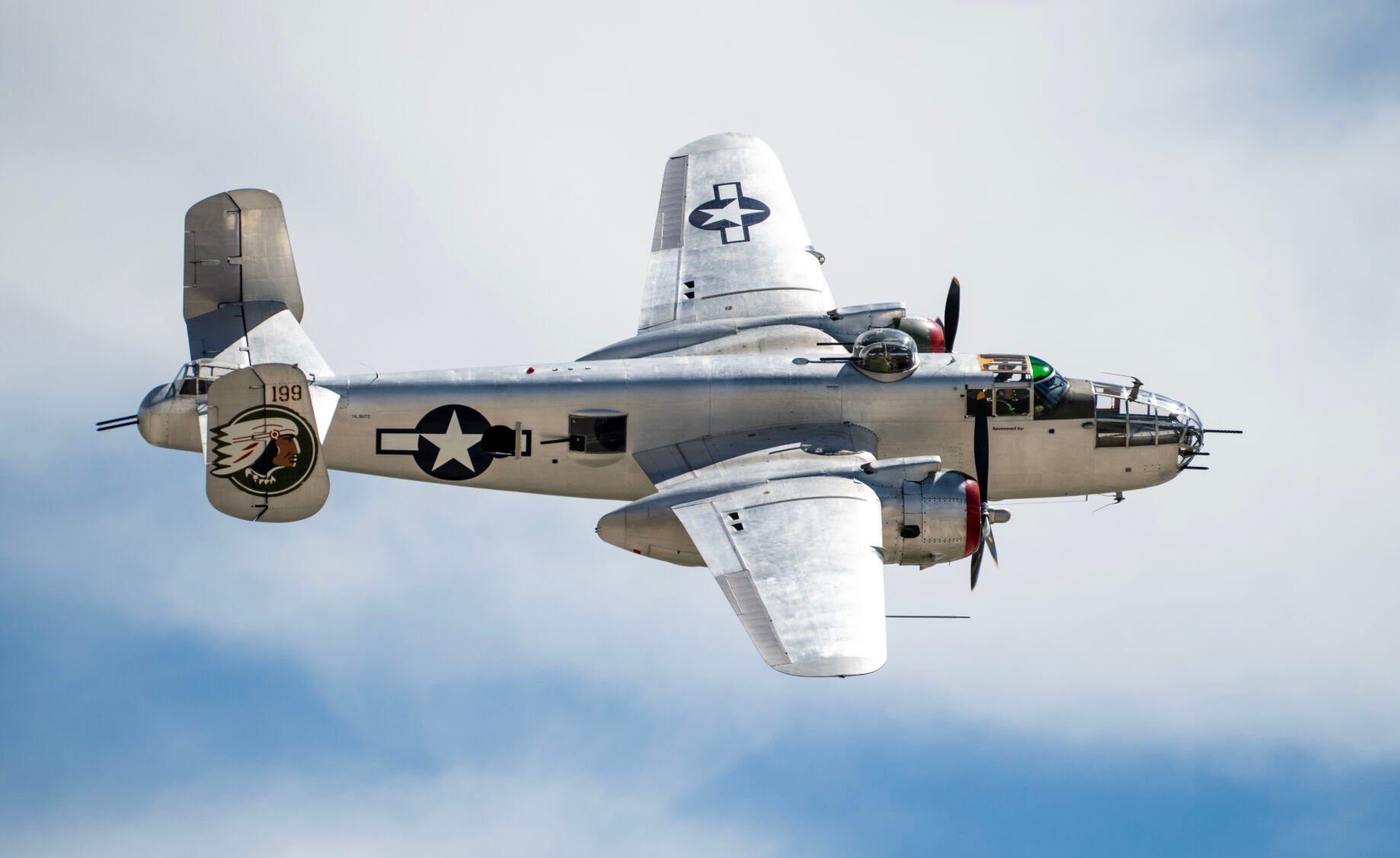 The restored North American B-25J Mitchell “In the Mood” flies in the bomber parade at the Pikes Peak Regional Airshow at the Colorado Springs Airport on Saturday, Aug. 17, 2024. (Parker Seibold, The Gazette) (Parker Seibold, The Gazette)
