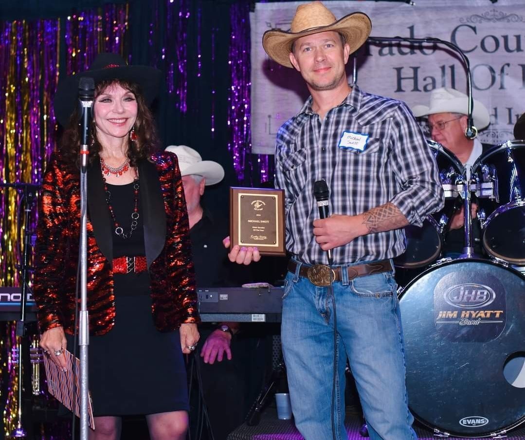Michael Swett accepts his award for Male Vocalist of the Year. (Courtesy of the Colorado Country Music Hall of Fame)