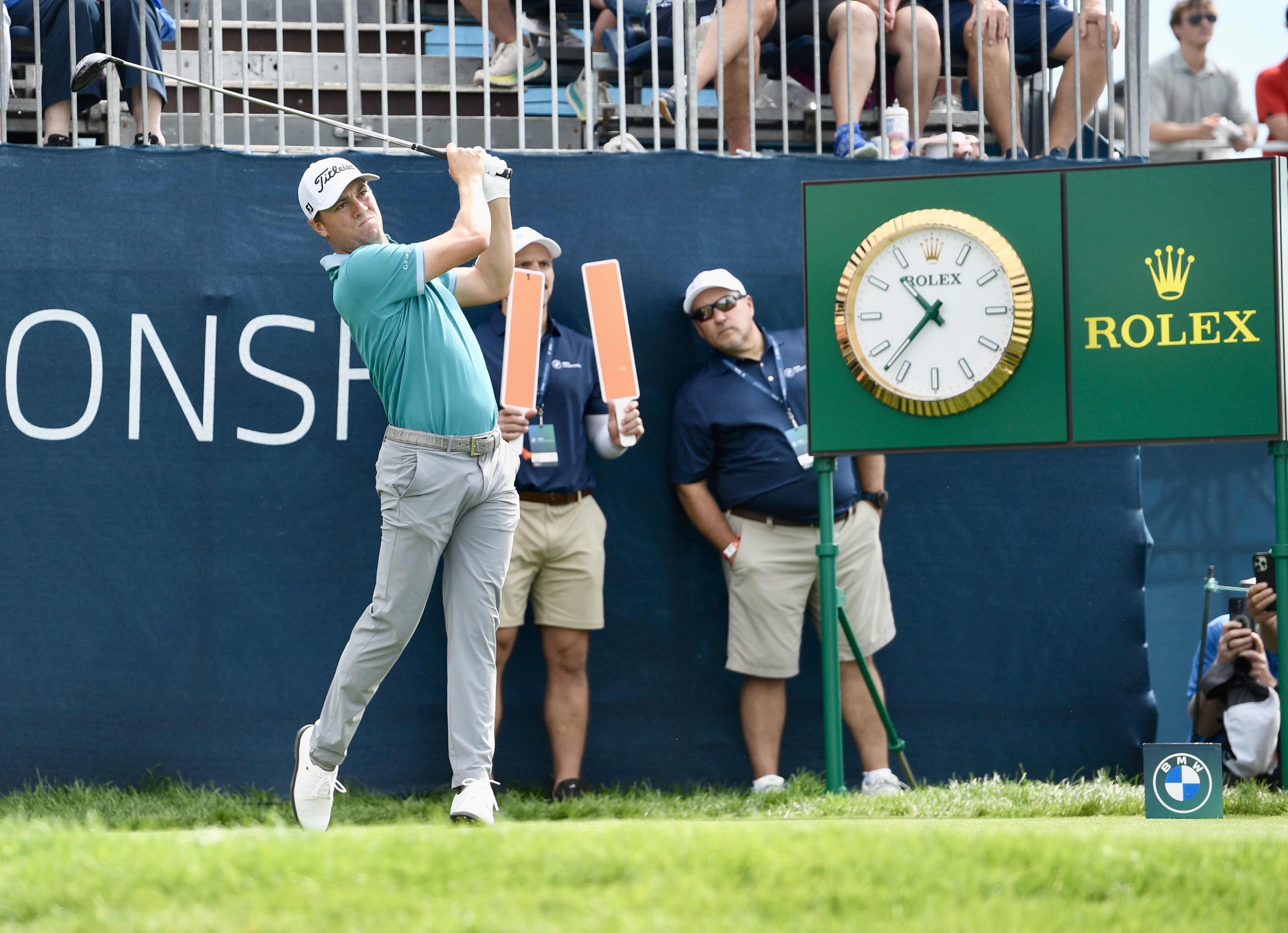 Justin Thomas hits a drive at Castle Pines Golf Club during the first round of the BMW Championship on Thursday, Aug. 22, 2024. (Carson Field, The Gazette) (CarsonFieldcarson.field@gazette.comhttps://secure.gravatar.com/avatar/c524ef3d384945349bed78d70eb2d2cd?d=mm&r=g)