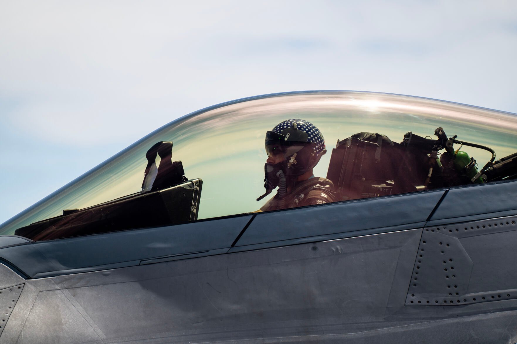 Capt. Samuel Larson prepares to takeoff in the F-22 Raptor at the Pikes Peak Regional Airshow at the Colorado Springs Airport on Saturday, Aug. 17, 2024. (Parker Seibold, The Gazette) (Parker Seibold, The Gazette)