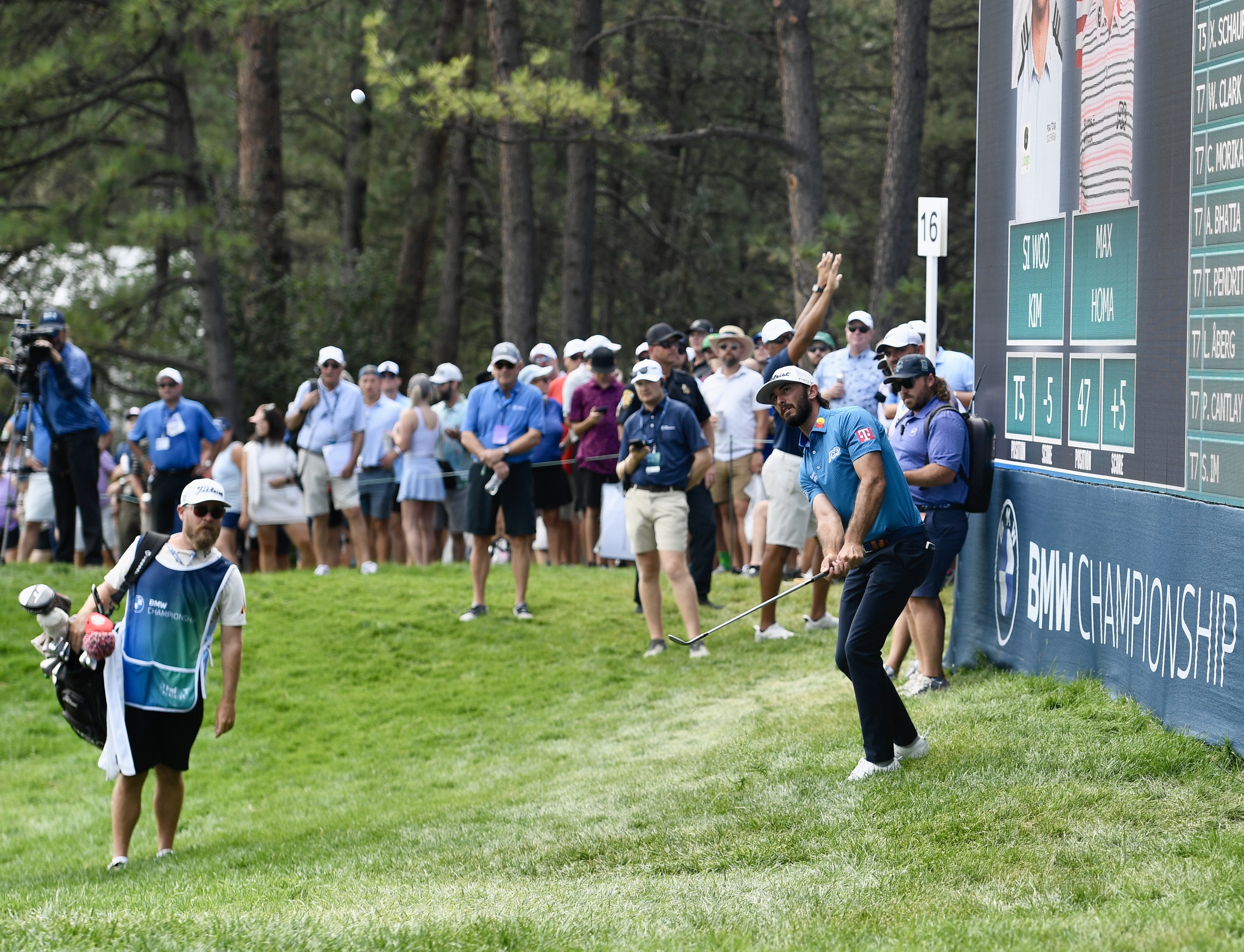 Max Homa chips at Castle Pines Golf Club during the second round of the BMW Championship on Friday, Aug. 23, 2024. (CarsonFieldcarson.field@gazette.comhttps://secure.gravatar.com/avatar/c524ef3d384945349bed78d70eb2d2cd?d=mm&r=g)