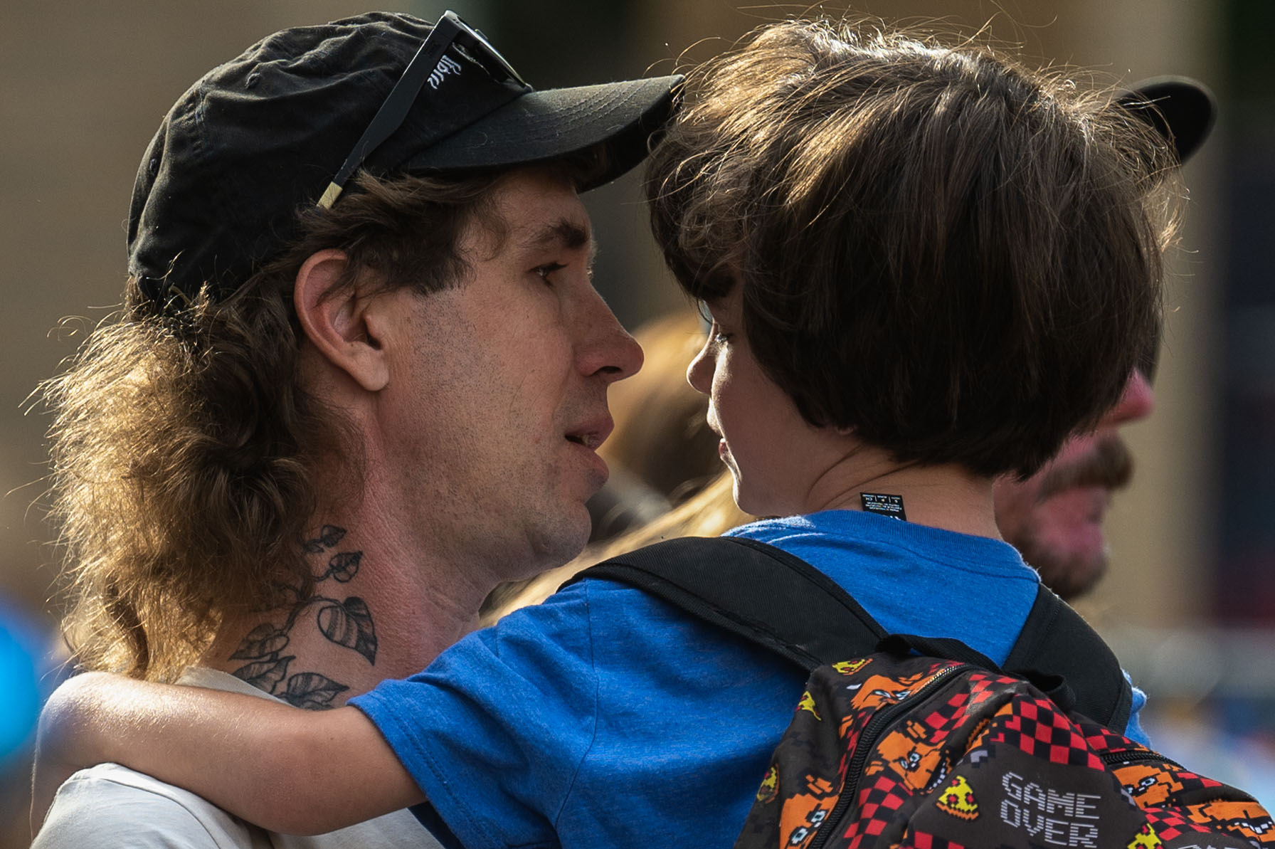Paul Langway holds his son, Elliott, 6, before the start of Elliott’s first day of first grade at Polaris Elementary School in Denver on Monday, Aug. 19, 2024. (Stephen Swofford, Denver Gazette) (StephenSwoffordPhotographerstephen.swofford@gazette.comhttps://secure.gravatar.com/avatar/1ddcaf11c5d70eaa58546ddc4e038687?d=mm&r=g)