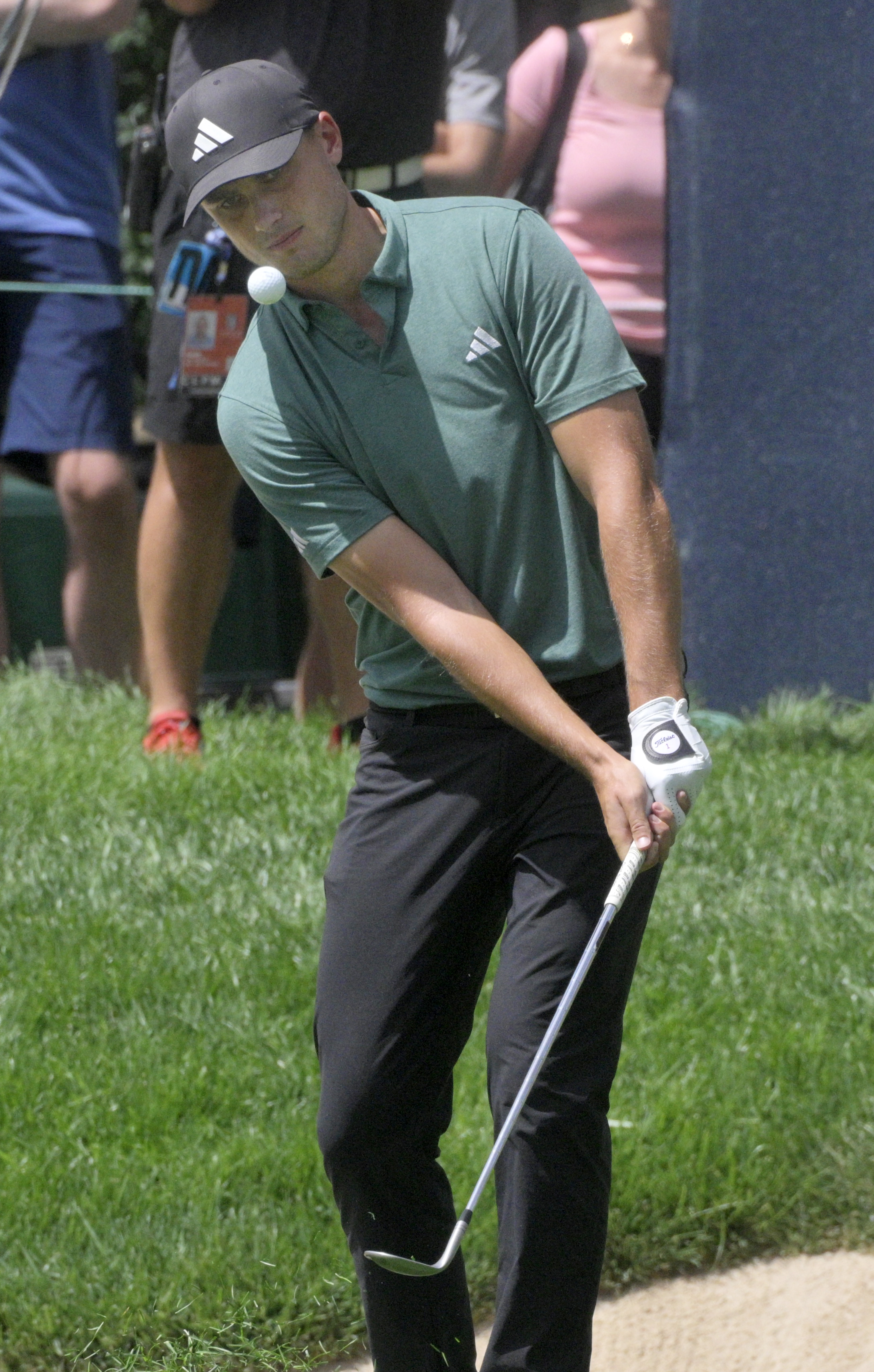 Swedes Ludvig Aberg hits the ball on the 7th hole at the BMW Championship on Sunday, August 25, 2024. They just happened to be paired together as being in 3rd and 4th place at the beginning of the day.